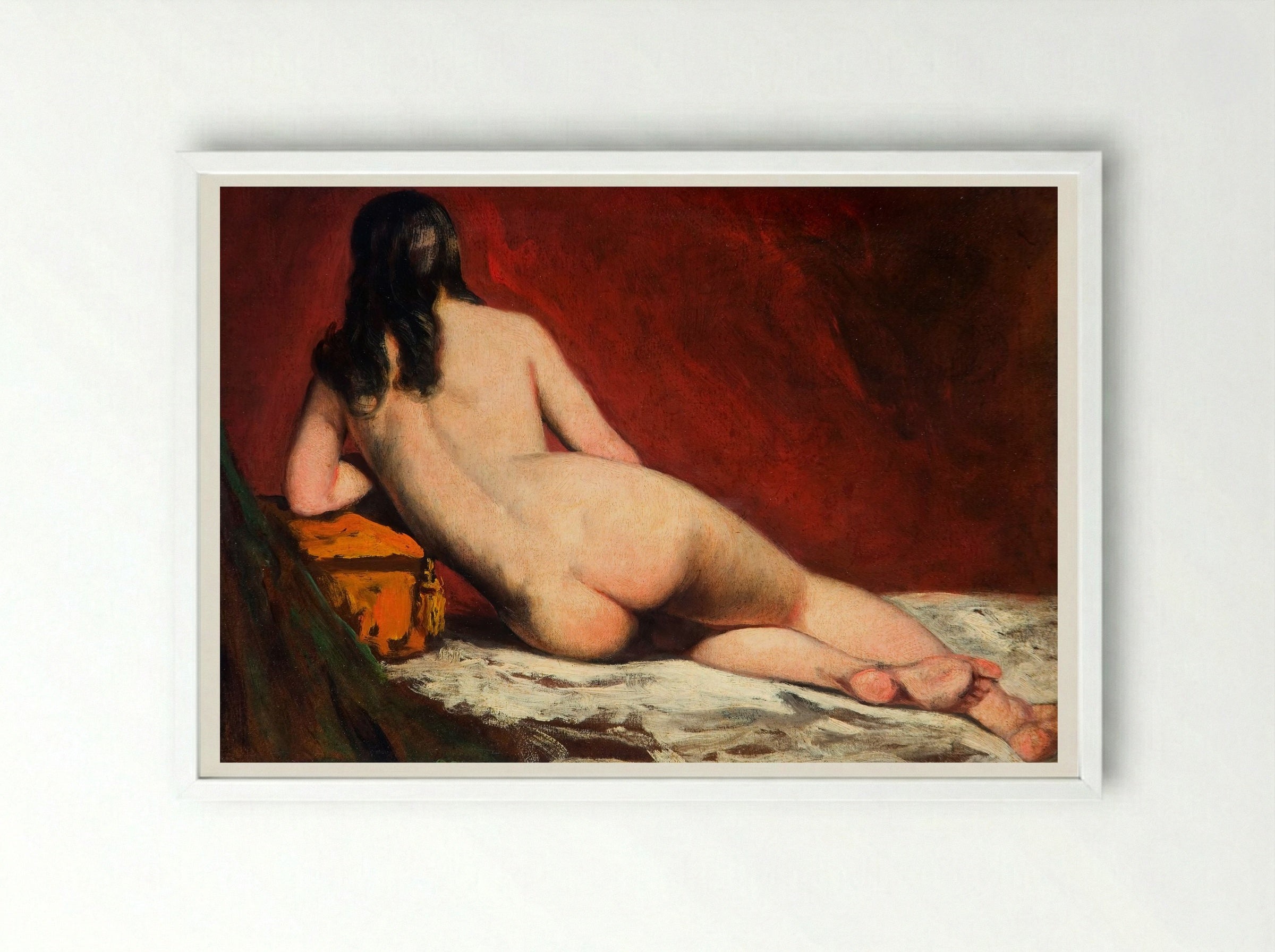 Nude Study of a Reclining Woman - William Etty - Framed Print White