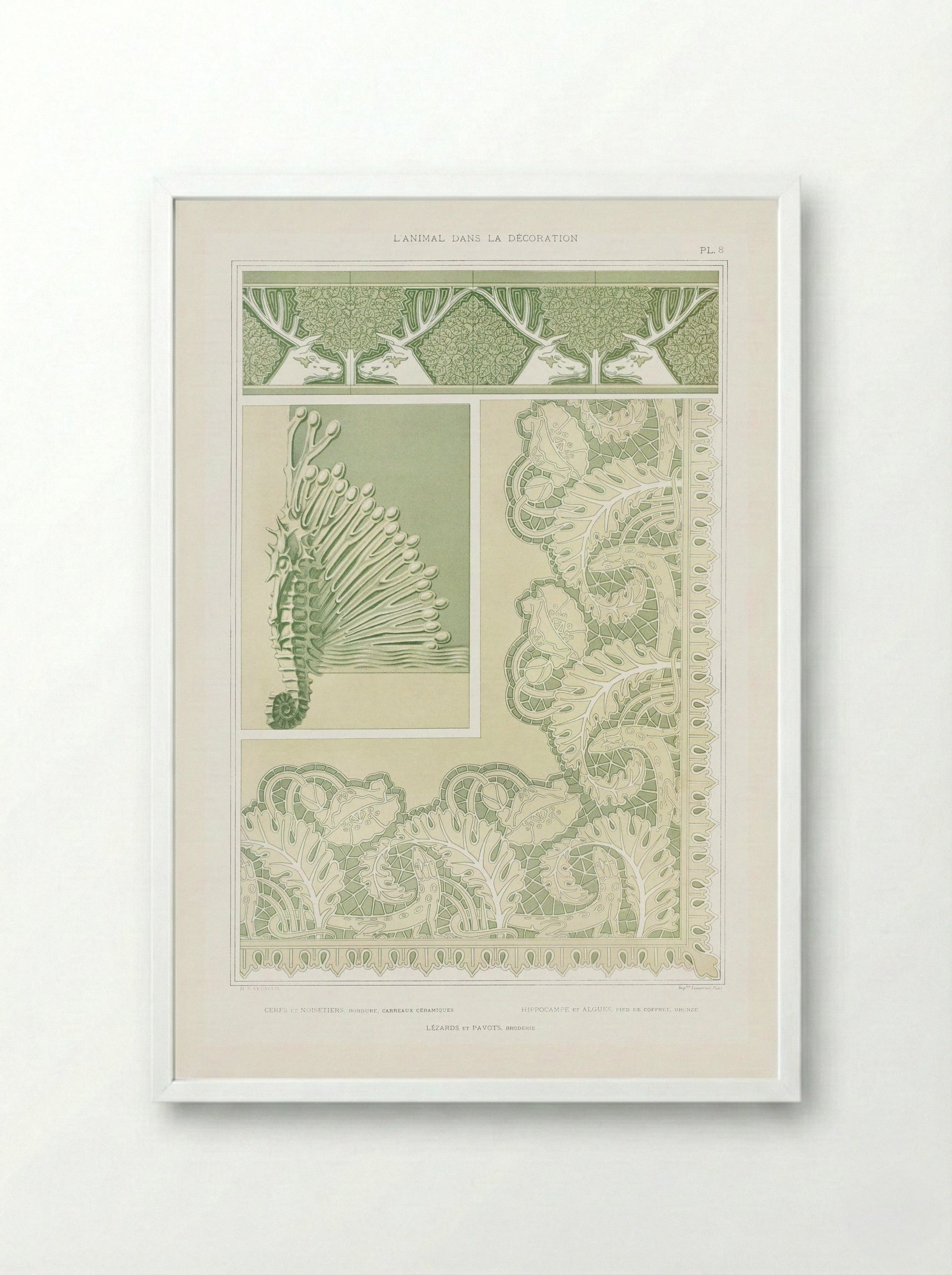 L'Animal dans la Décoration, Plate 8 (Deer, Seahorse, Lizards) - Maurice Pillard Verneuil - Framed Print White