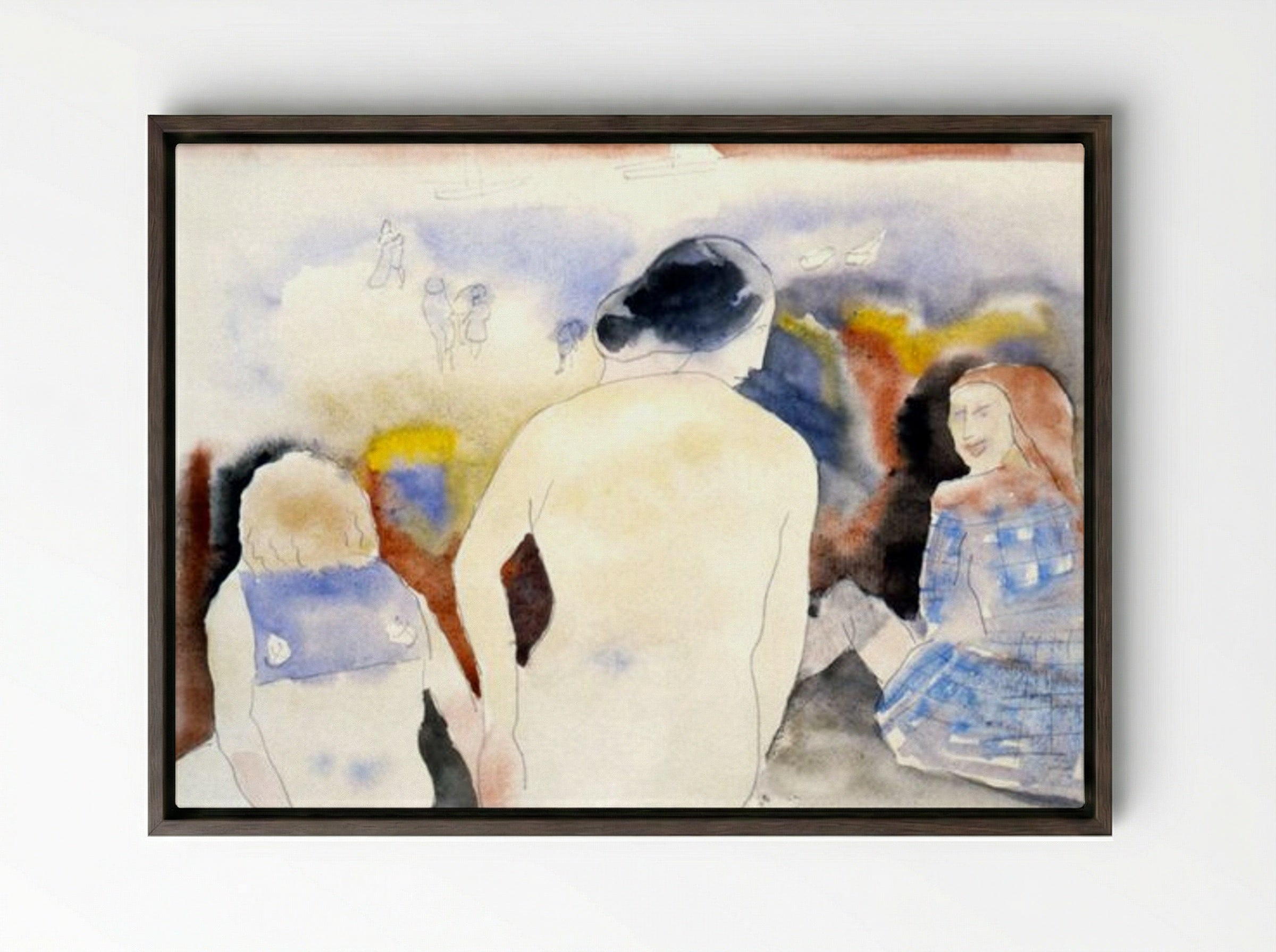 Woman with Black Hair and Two Children - Charles Demuth - Framed Canvas Dark Wood