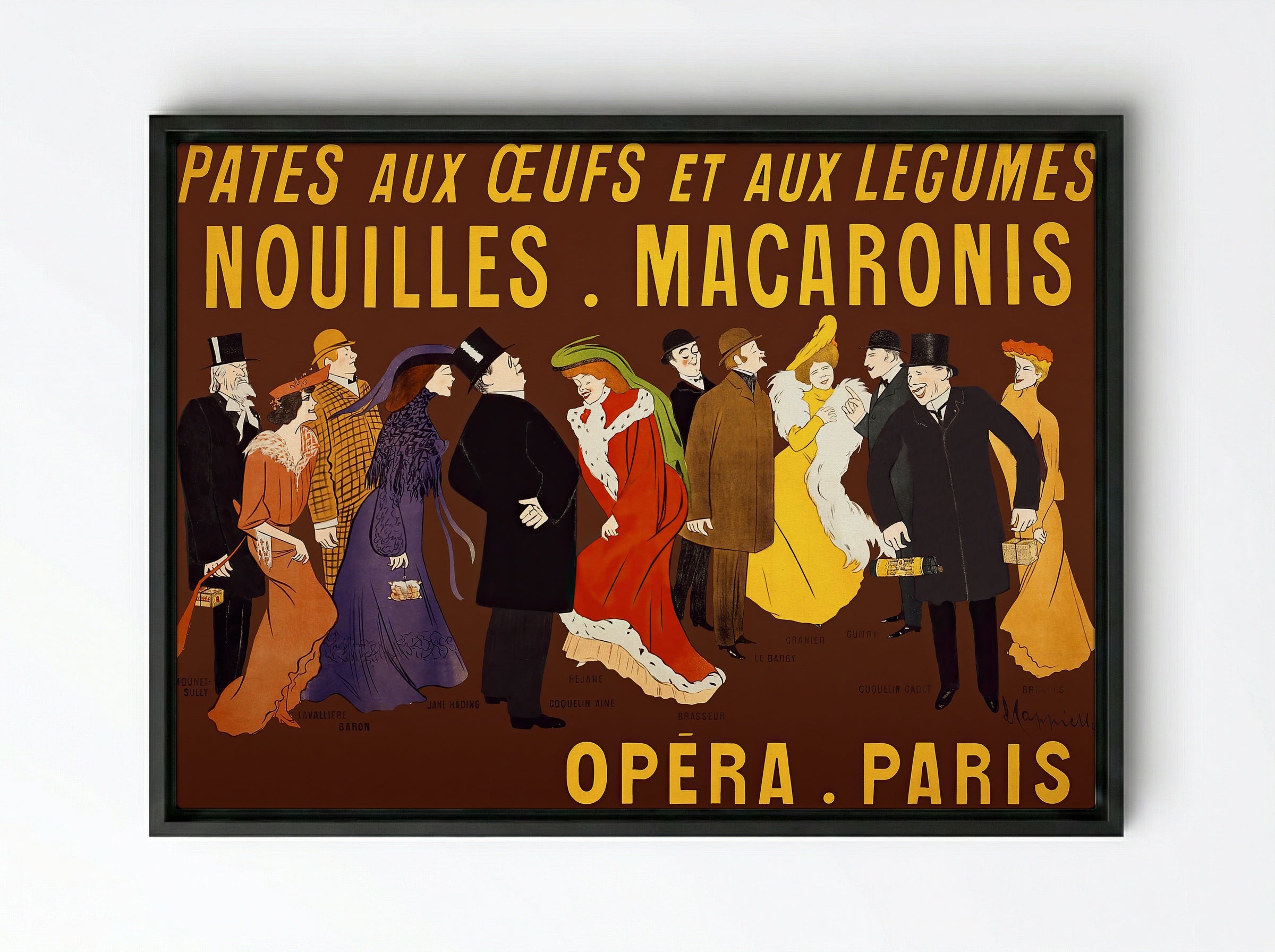 Célébrités tenant des paquets de pâtes (Opera, Paris) - Leonetto Cappiello - Framed Canvas Black