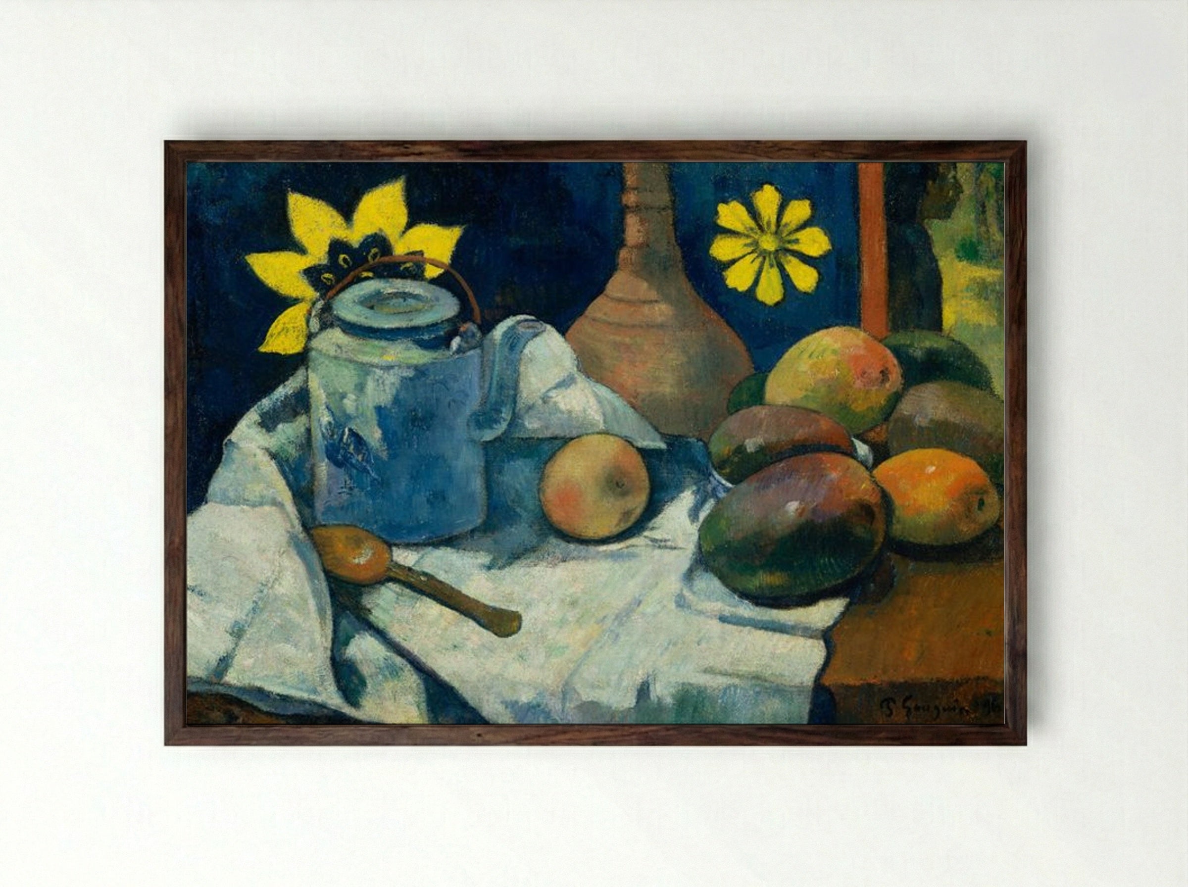 Still Life with Teapot and Fruit - Paul Gauguin - Framed Print Dark Wood