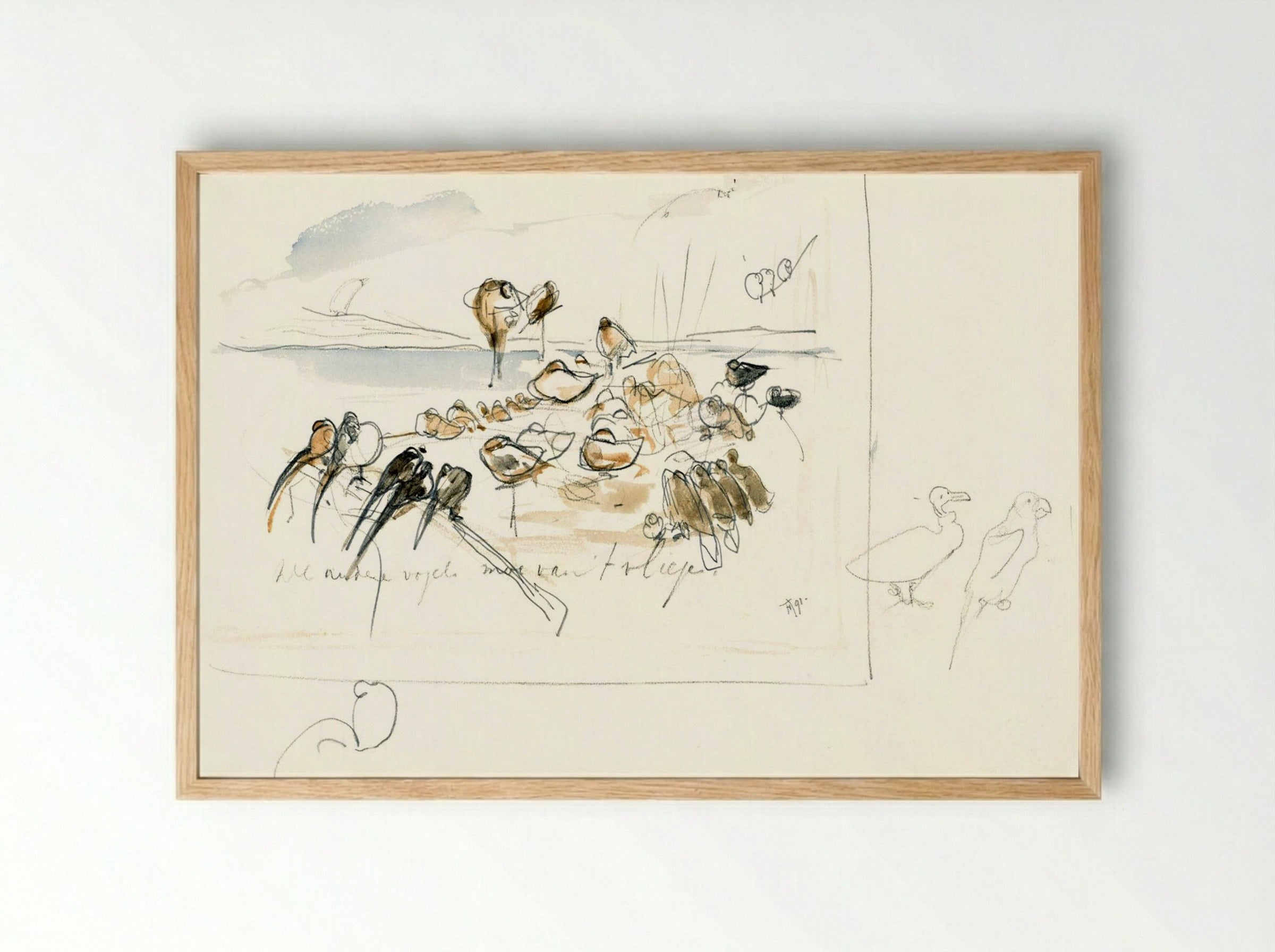 Study for Illustration in 'Hoe de vogels aan een koning kwamen' - Theo van Hoytema - Framed Print Wood