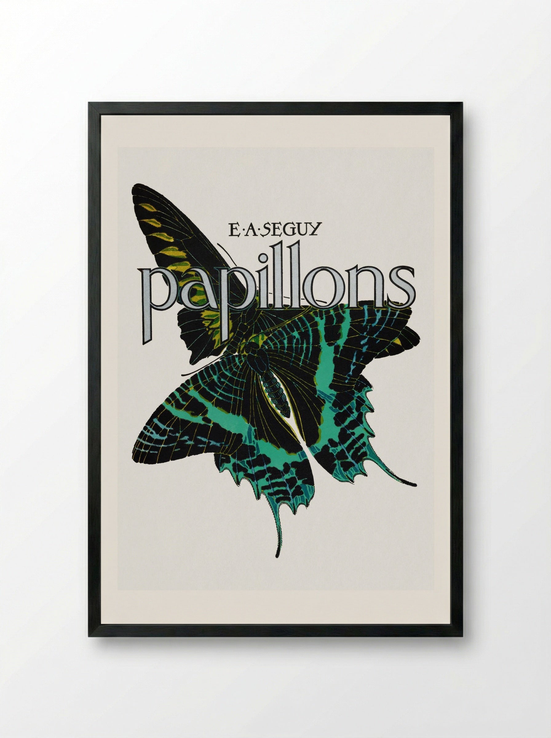 Papillons, Plate No. 1 (Teal and Black Butterfly) - Émile-Allain Séguy - Framed Print Black
