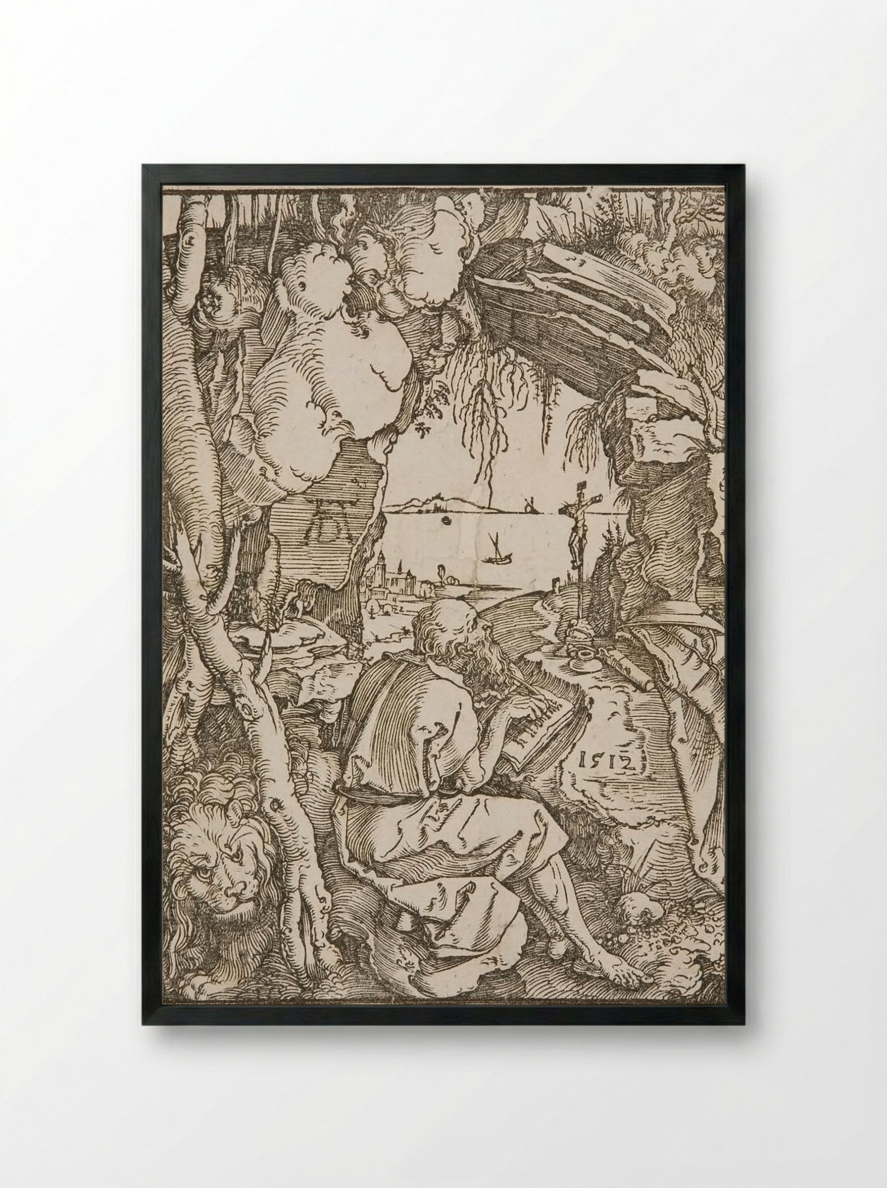 Saint Jerome in a Grotto - Albrecht Dürer - Framed Print Black