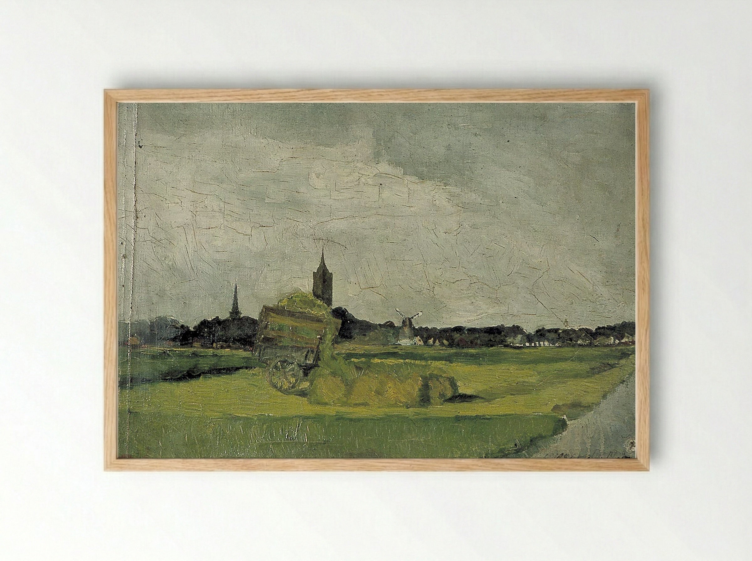 Landscape with Hay Cart, Church Towers and Windmill - Theo van Doesburg - Framed Print Wood