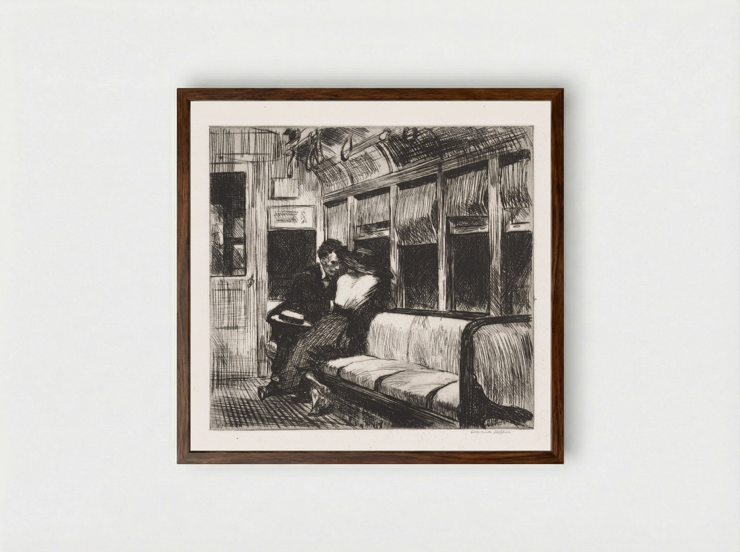 Night, the "L" Train - Edward Hopper - Framed Print Dark Wood