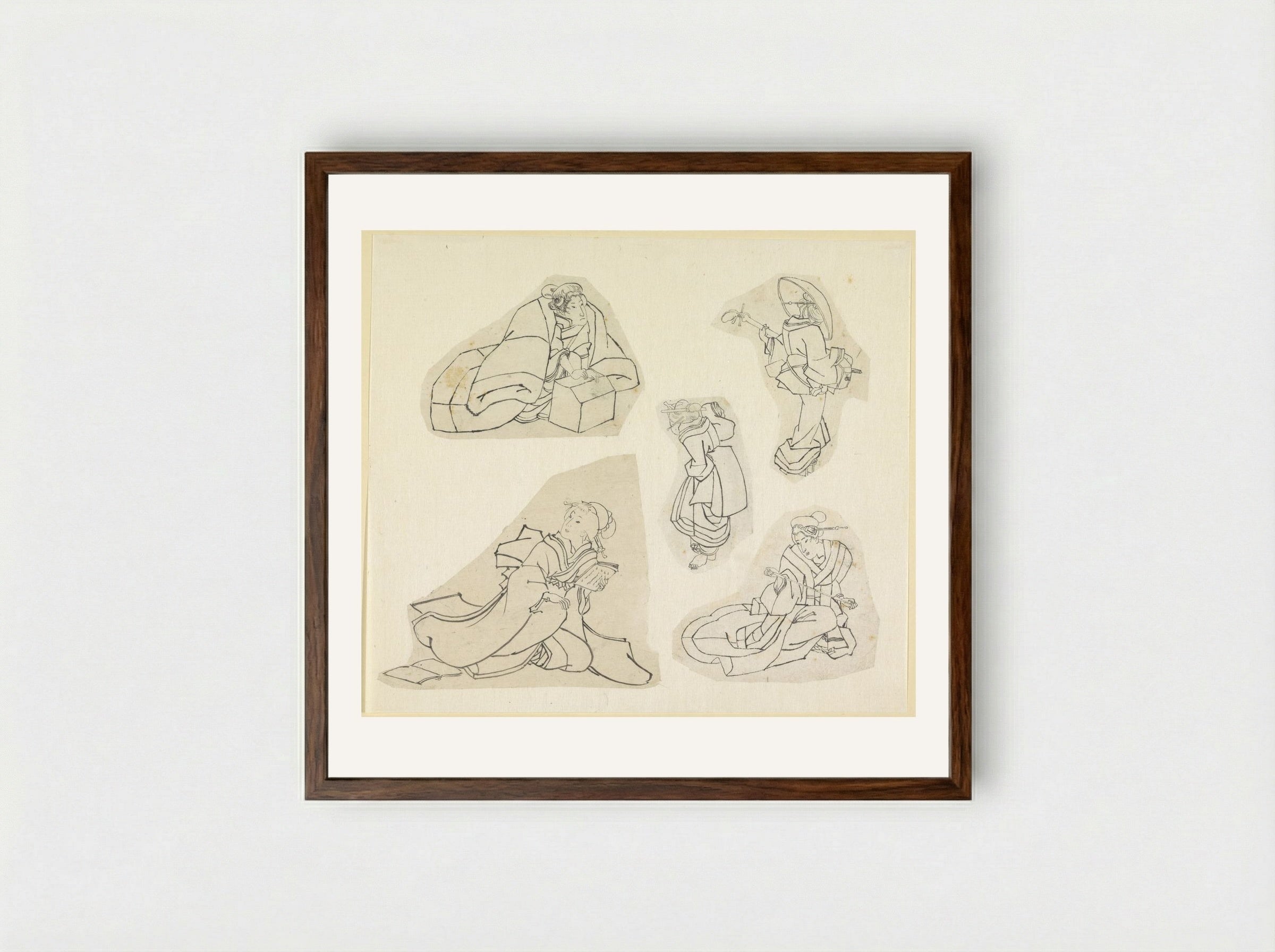 Vijf vrouwenfiguren (Five Figures of Women) - Katsushika Hokusai - Framed Print Dark Wood