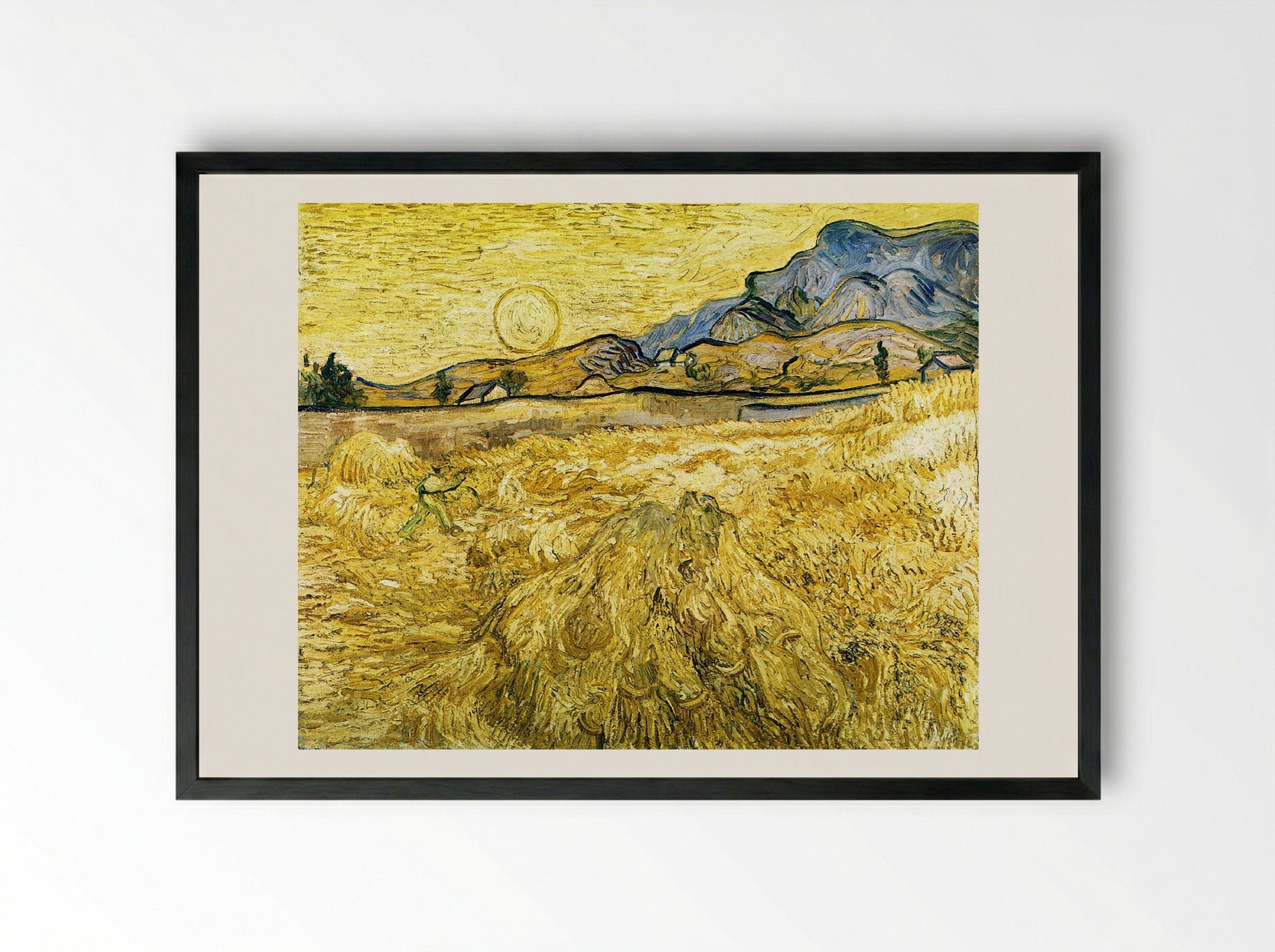 Wheat Field with Reaper - Vincent van Gogh - Framed Print Black
