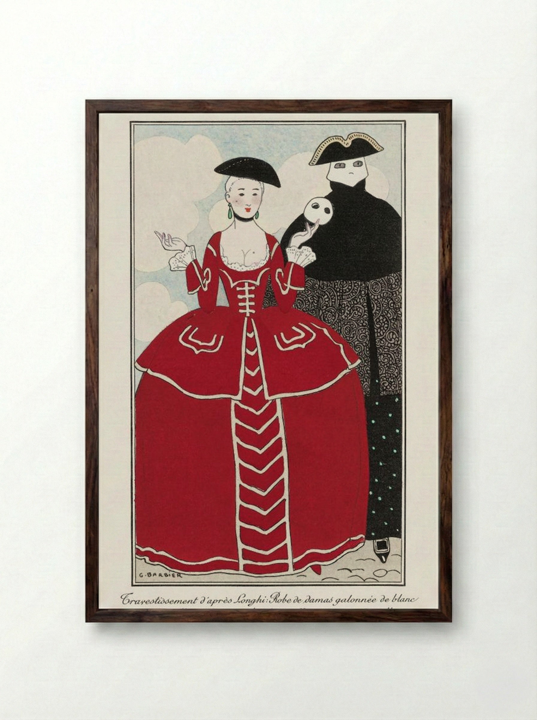 Costumes Parisiens No. 56: Travestissement d'après Longhi - George Barbier - Framed Print Dark Wood