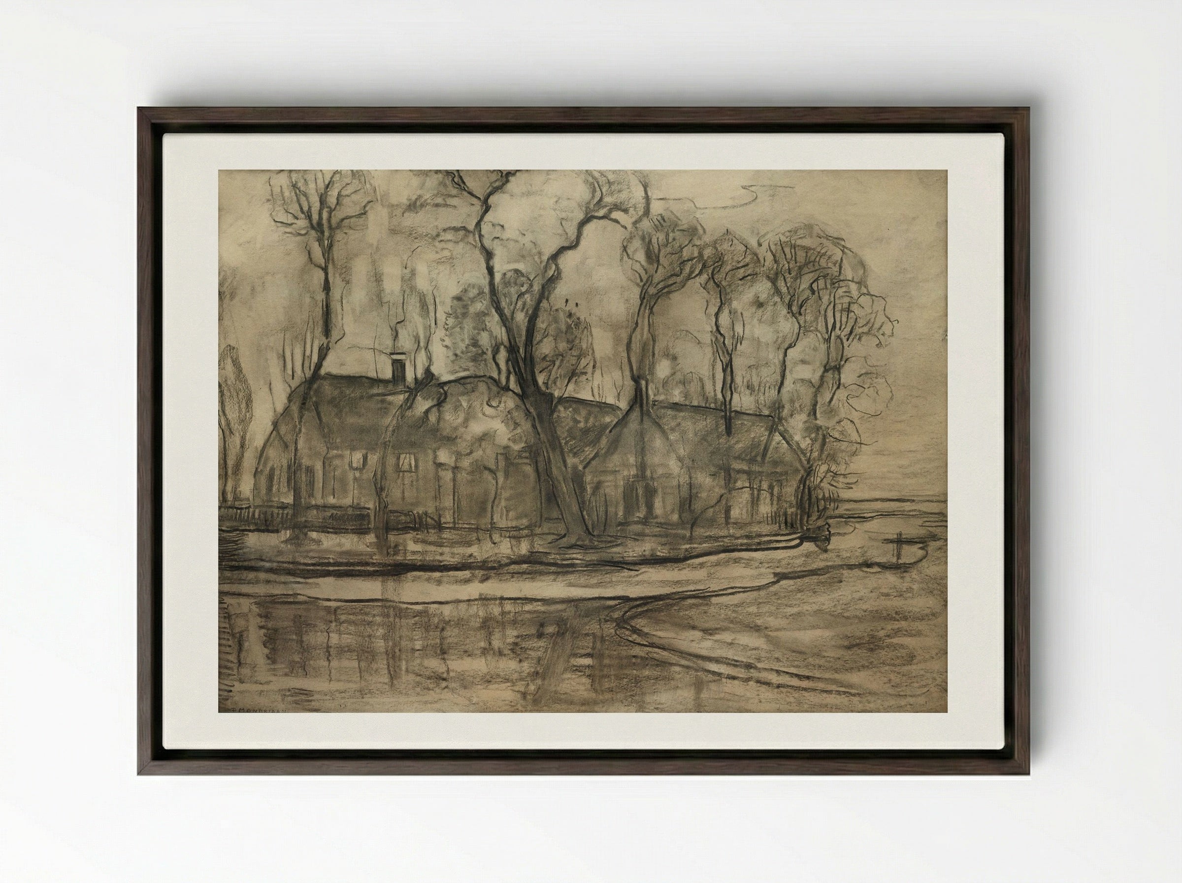 Farm Near Duivendrecht, The Sea - Piet Mondrian - Framed Canvas Dark Wood