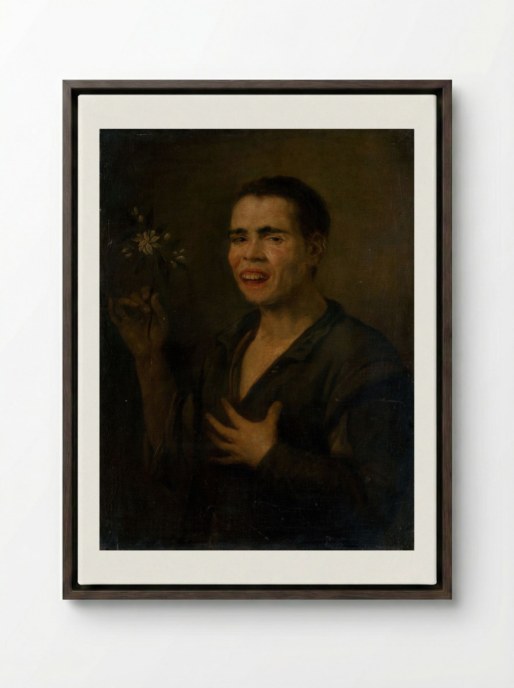 Boy with Orange Blossom - Bartolomé Esteban Murillo - Framed Canvas Dark Wood