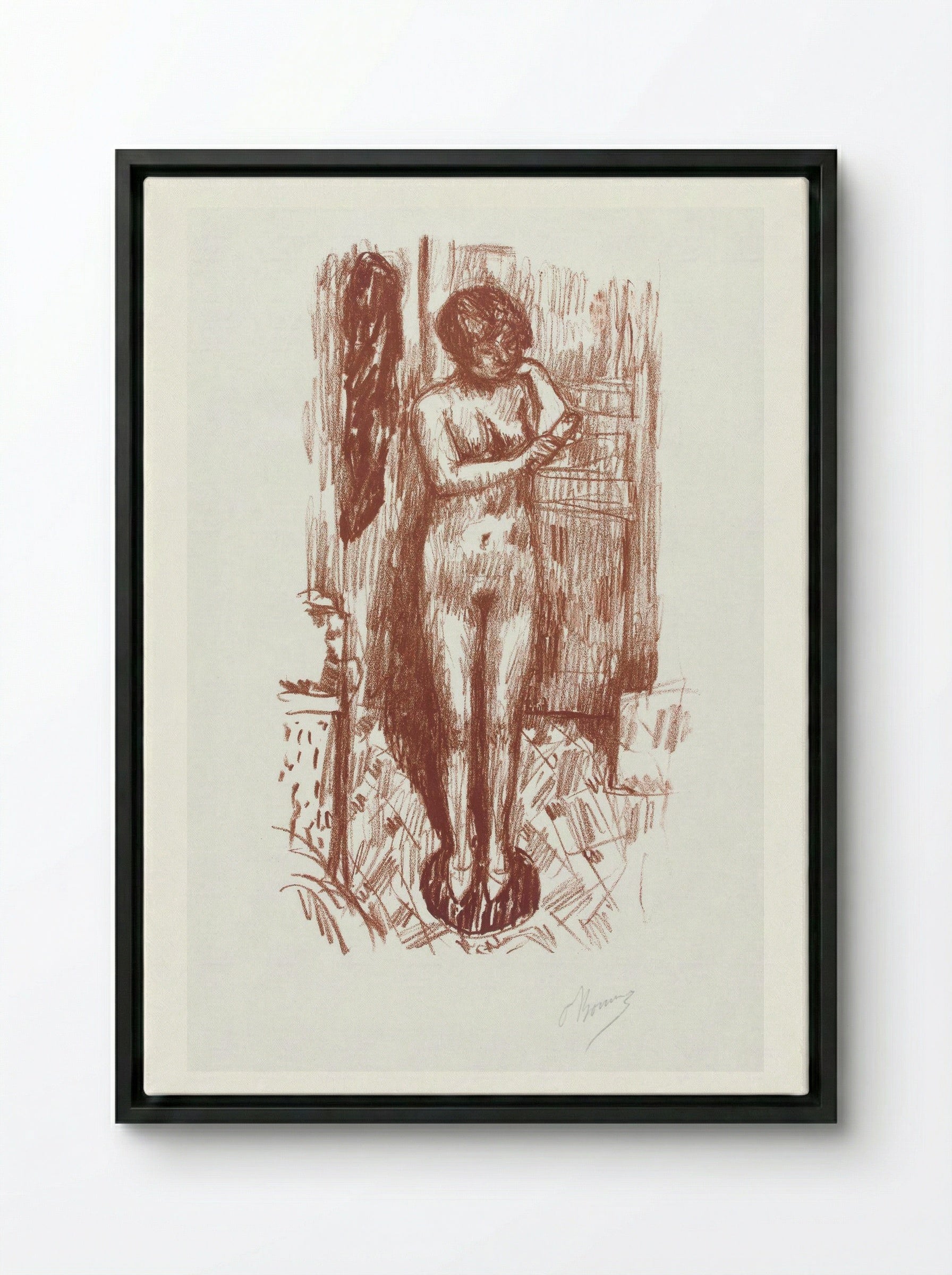 Standing Naked Woman Washing Herself - Pierre Bonnard - Framed Canvas Black