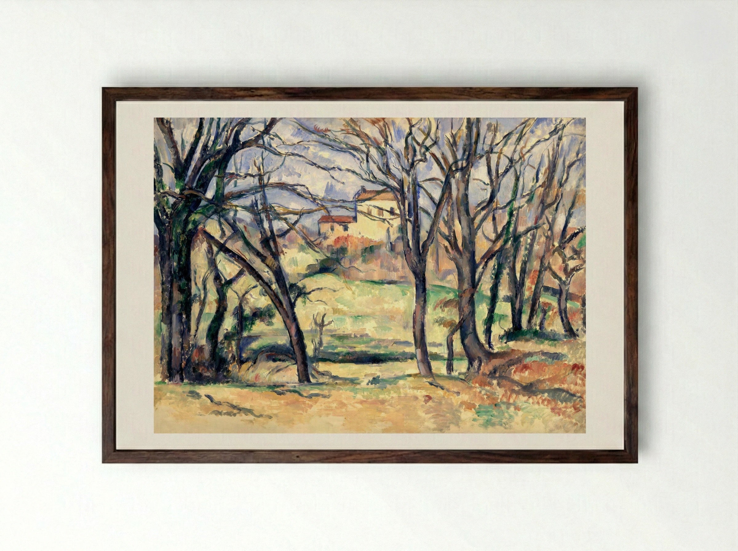 Trees and Houses Near the Jas de Bouffan - Paul Cézanne - Framed Print Dark Wood