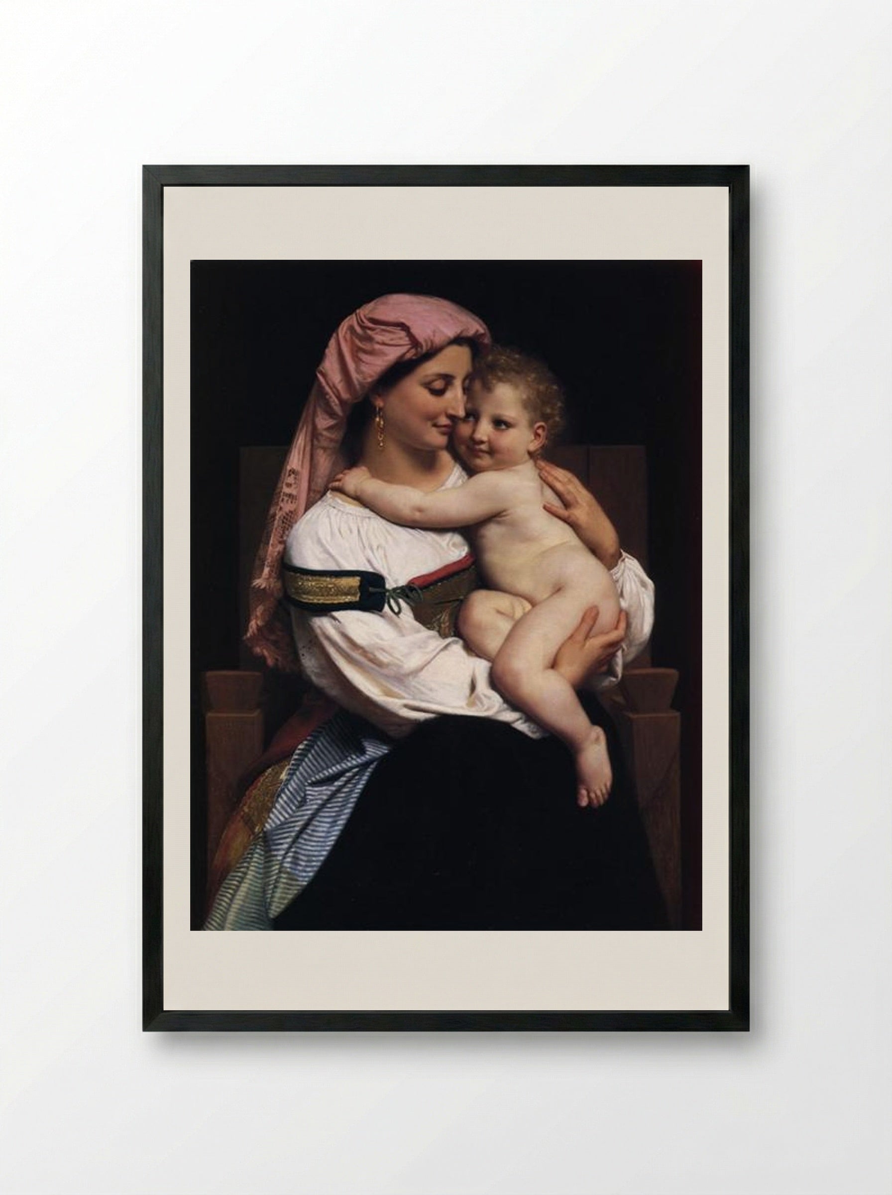 Woman of Cervara and Her Child - William-Adolphe Bouguereau - Framed Print Black