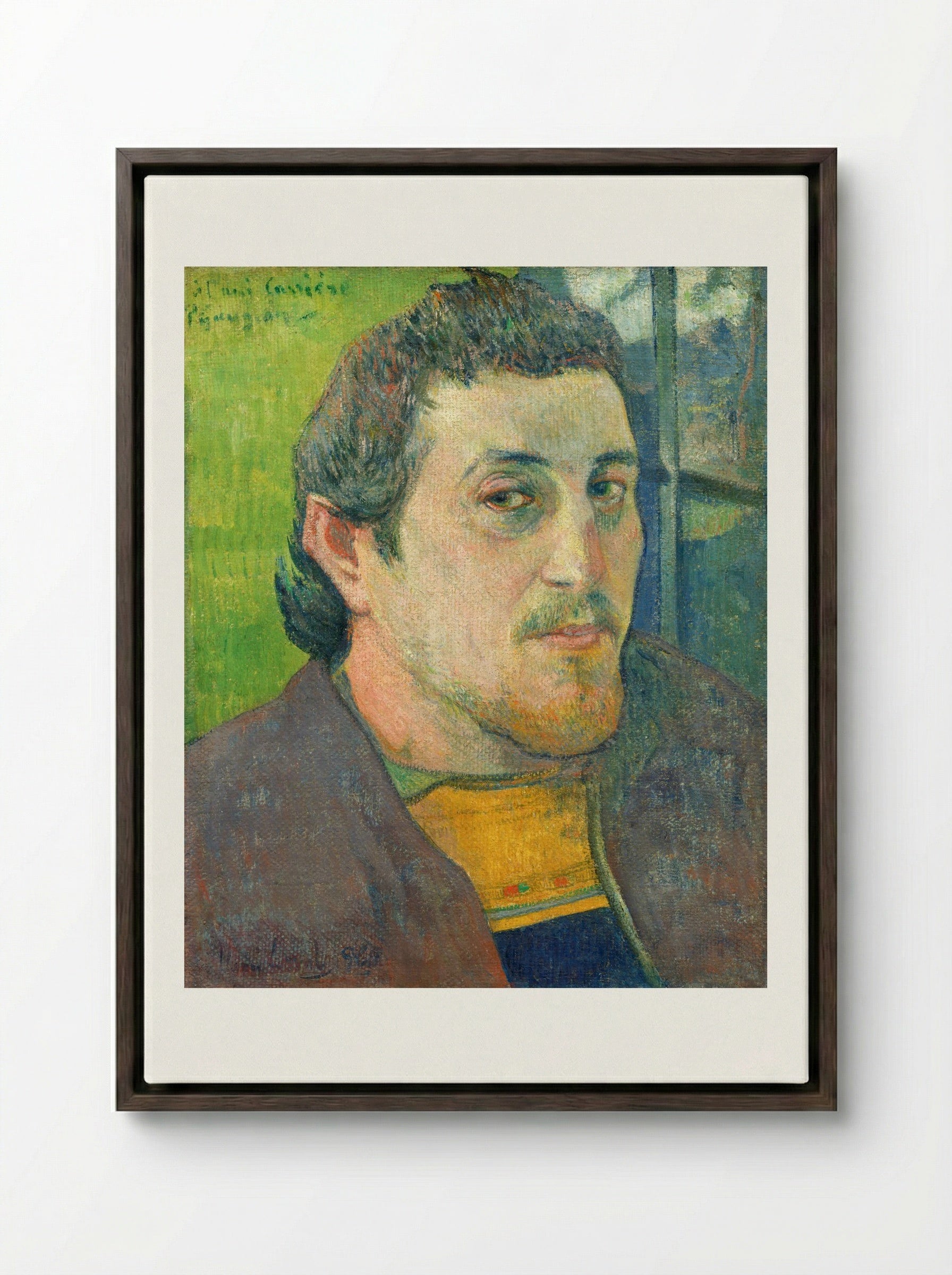 Self-Portrait Dedicated to Carrière - Paul Gauguin - Framed Canvas Dark Wood