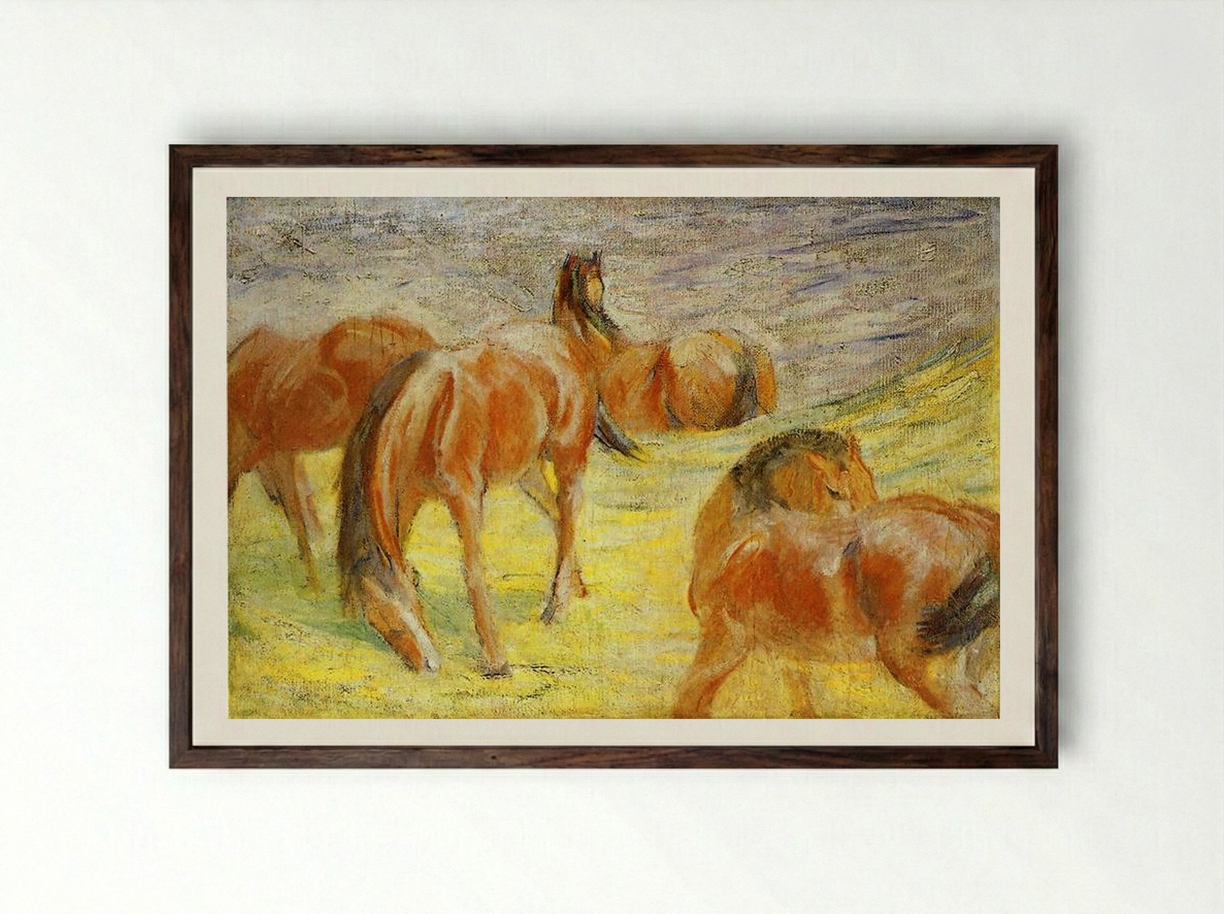 Grazing Horses IV - Franz Marc - Framed Print Dark Wood