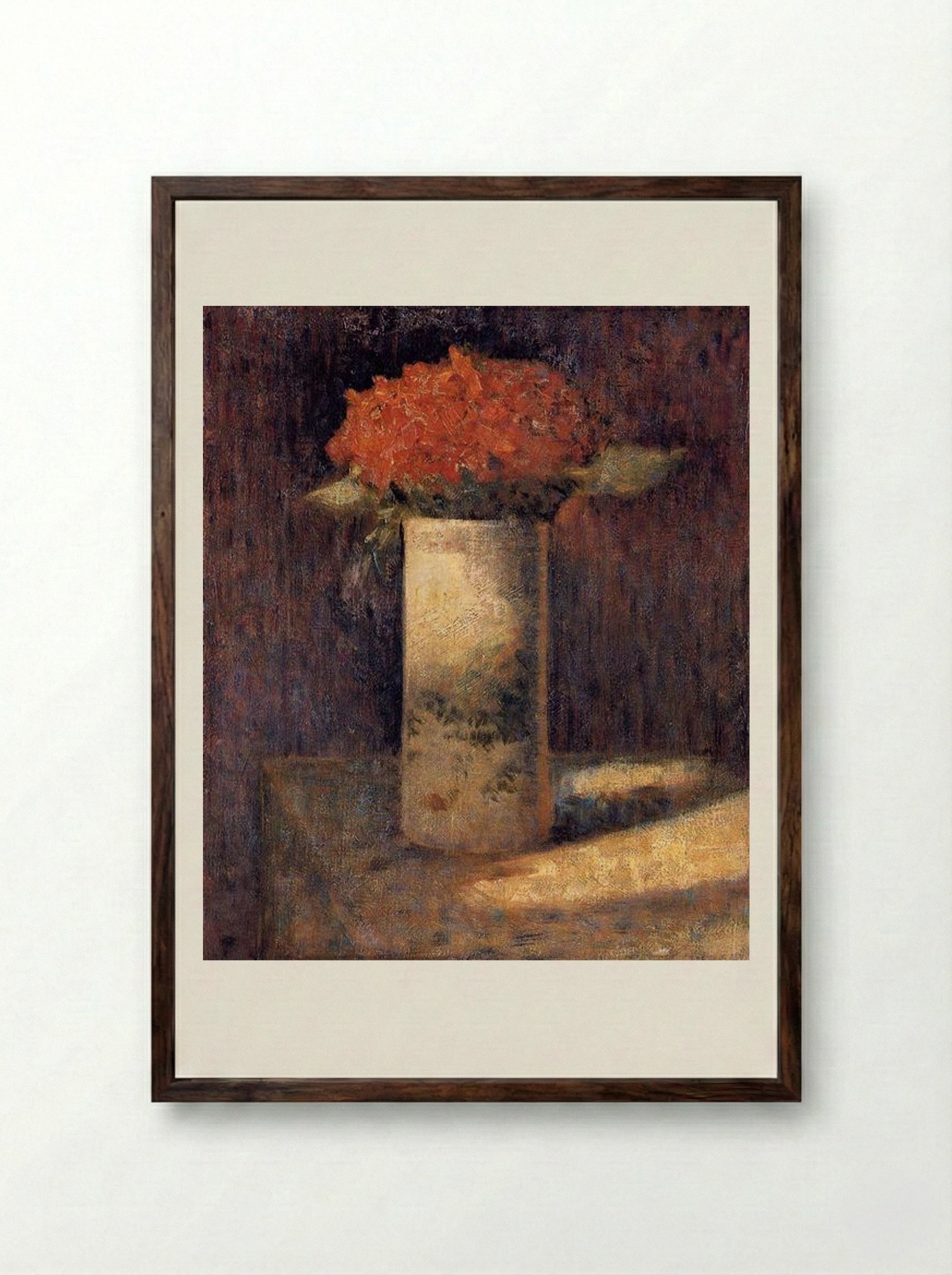 Vase of Flowers - Georges Seurat - Framed Print Dark Wood