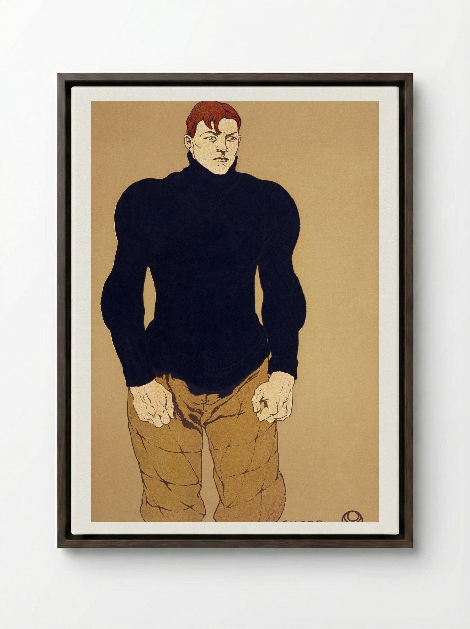 Athlete (Guard) - Edward Penfield - Framed Canvas Dark Wood
