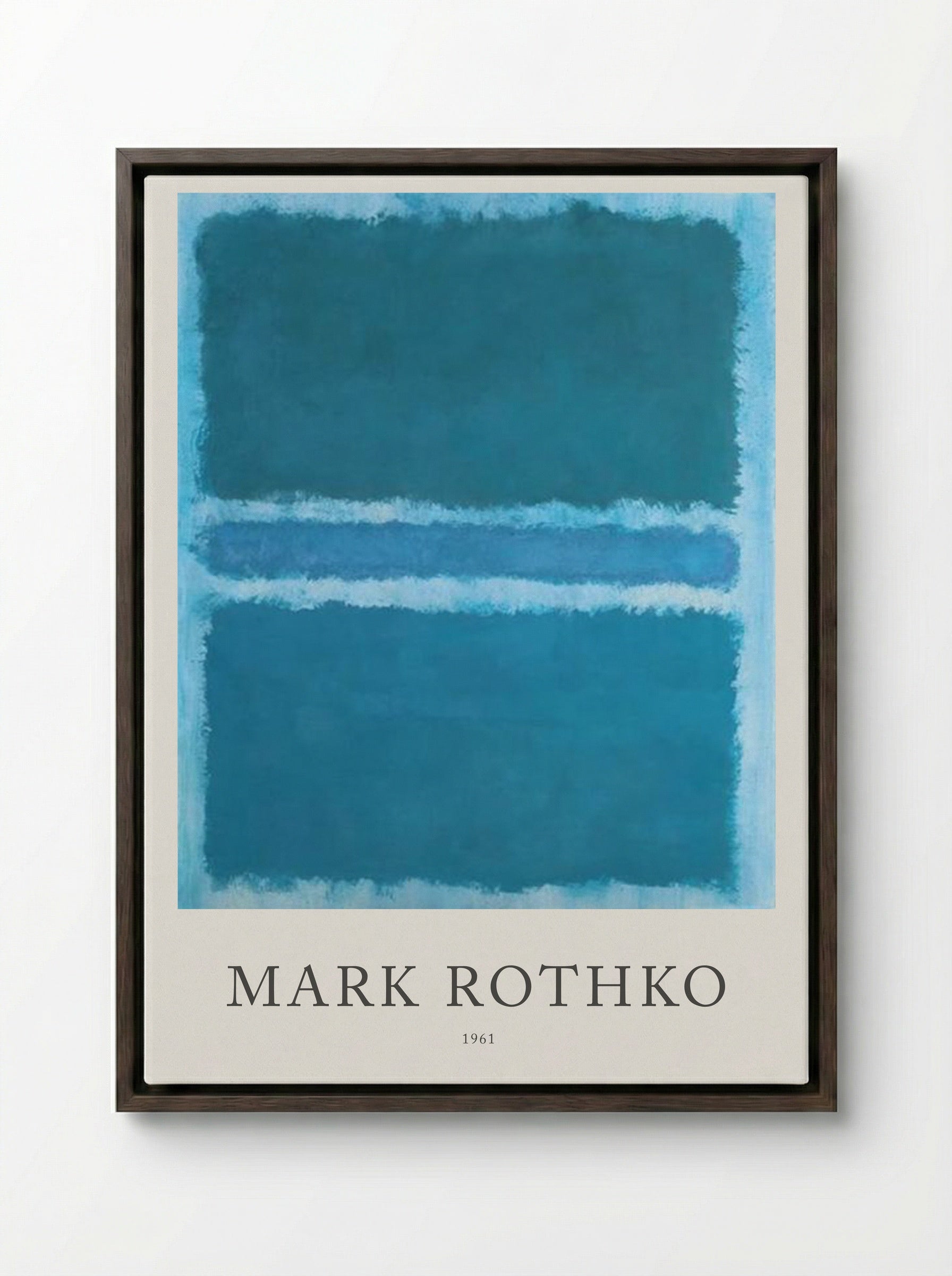Untitled (Blue, Teal and Light Blue) - Mark Rothko - Framed Canvas Dark Wood