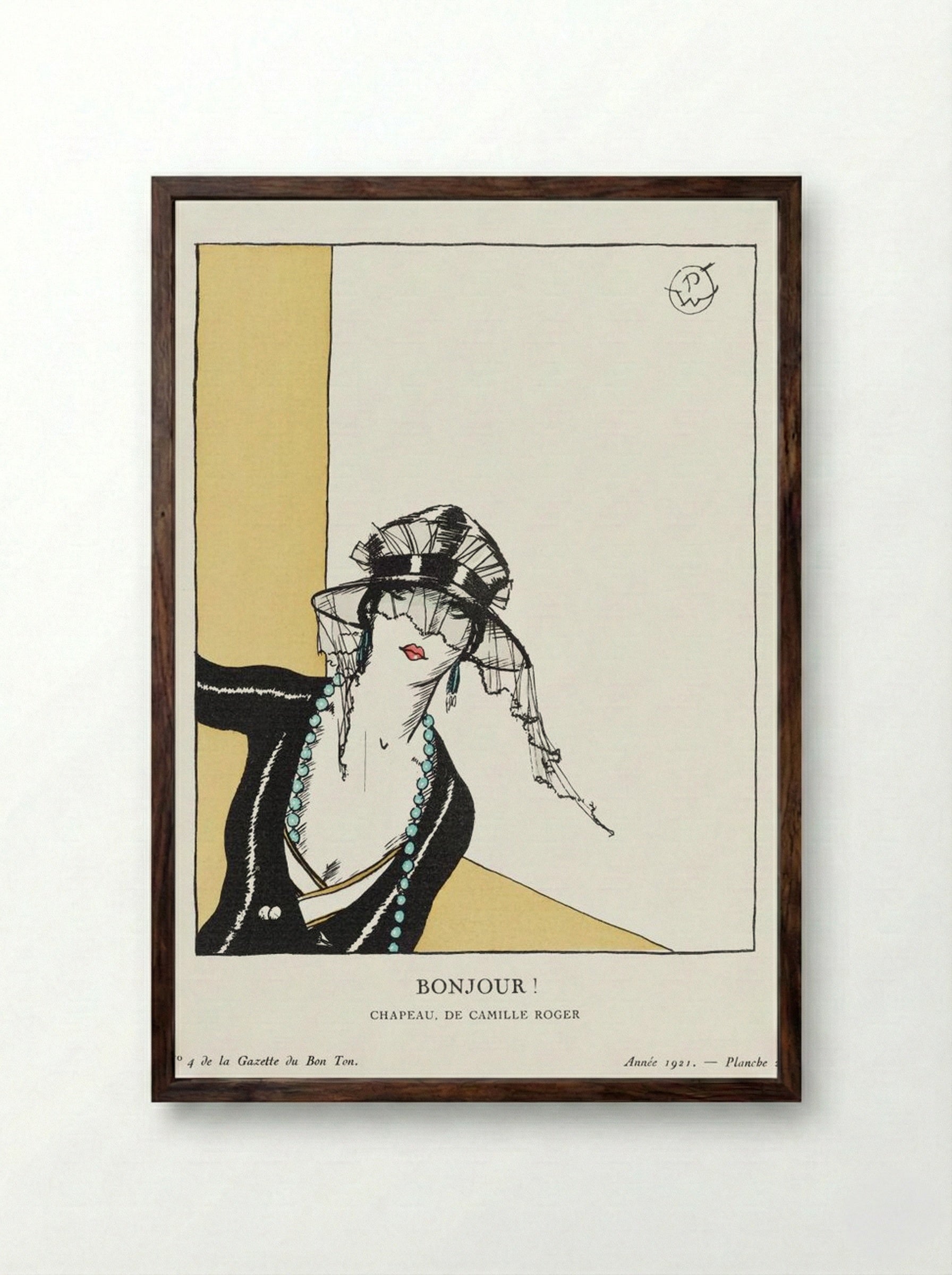 Bonjour! Chapeau de Camille Roger - Porter Woodruff - Framed Print Dark Wood