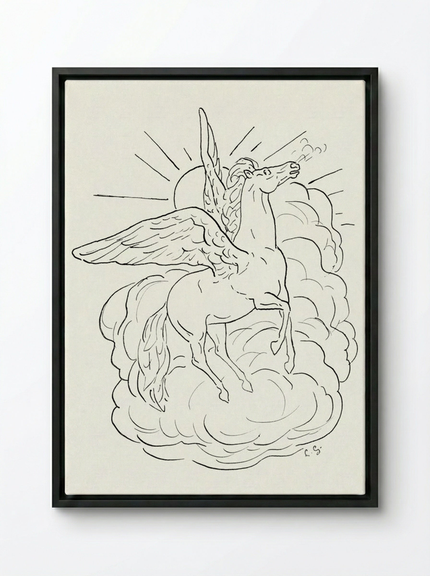 Pegasus Flies in Front of a Cloud - Leo Gestel - Framed Canvas Black