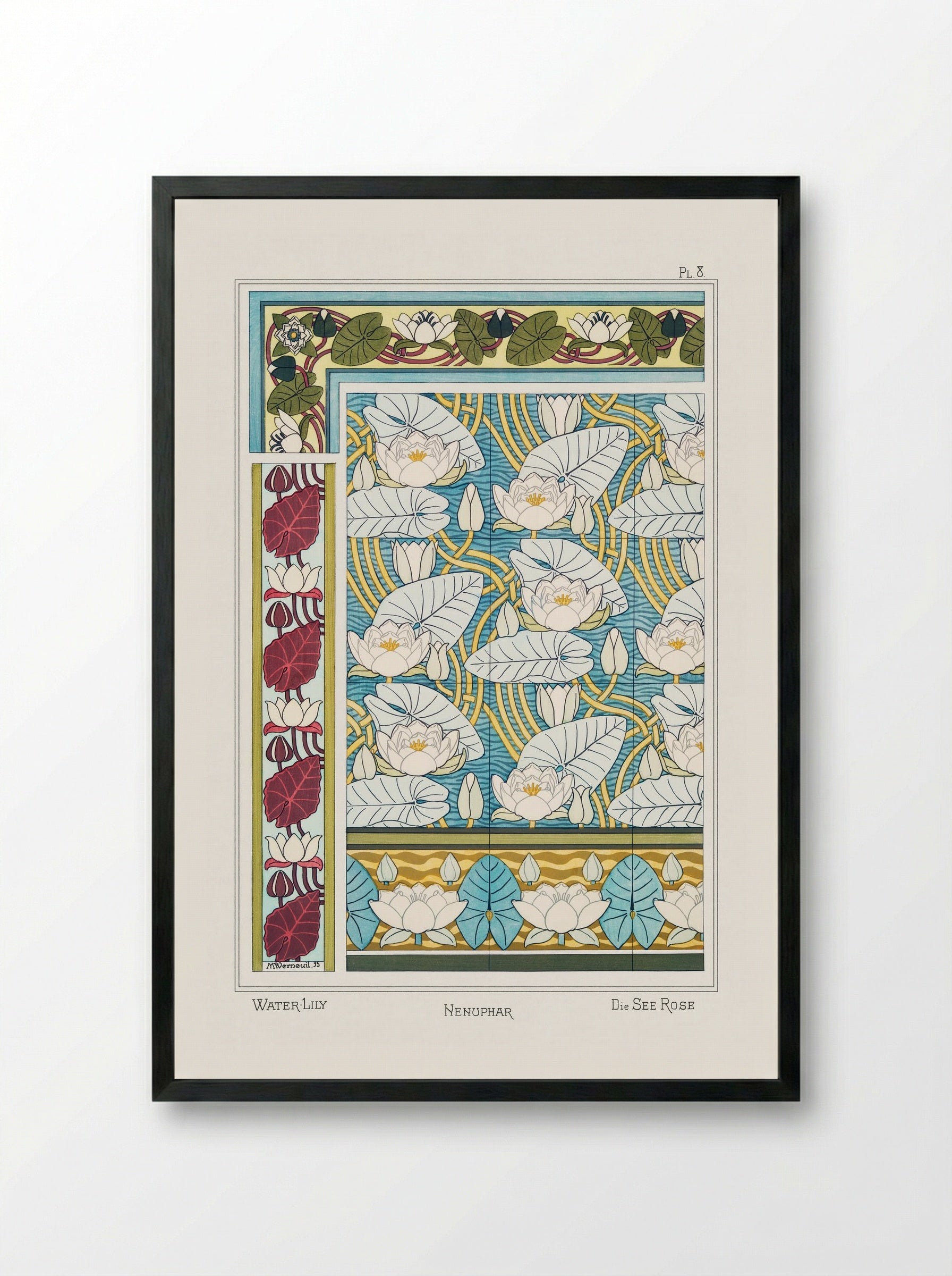 Nénuphar (Water Lilies) from La Plante et ses Applications ornementales - Maurice Pillard Verneuil - Framed Print Black