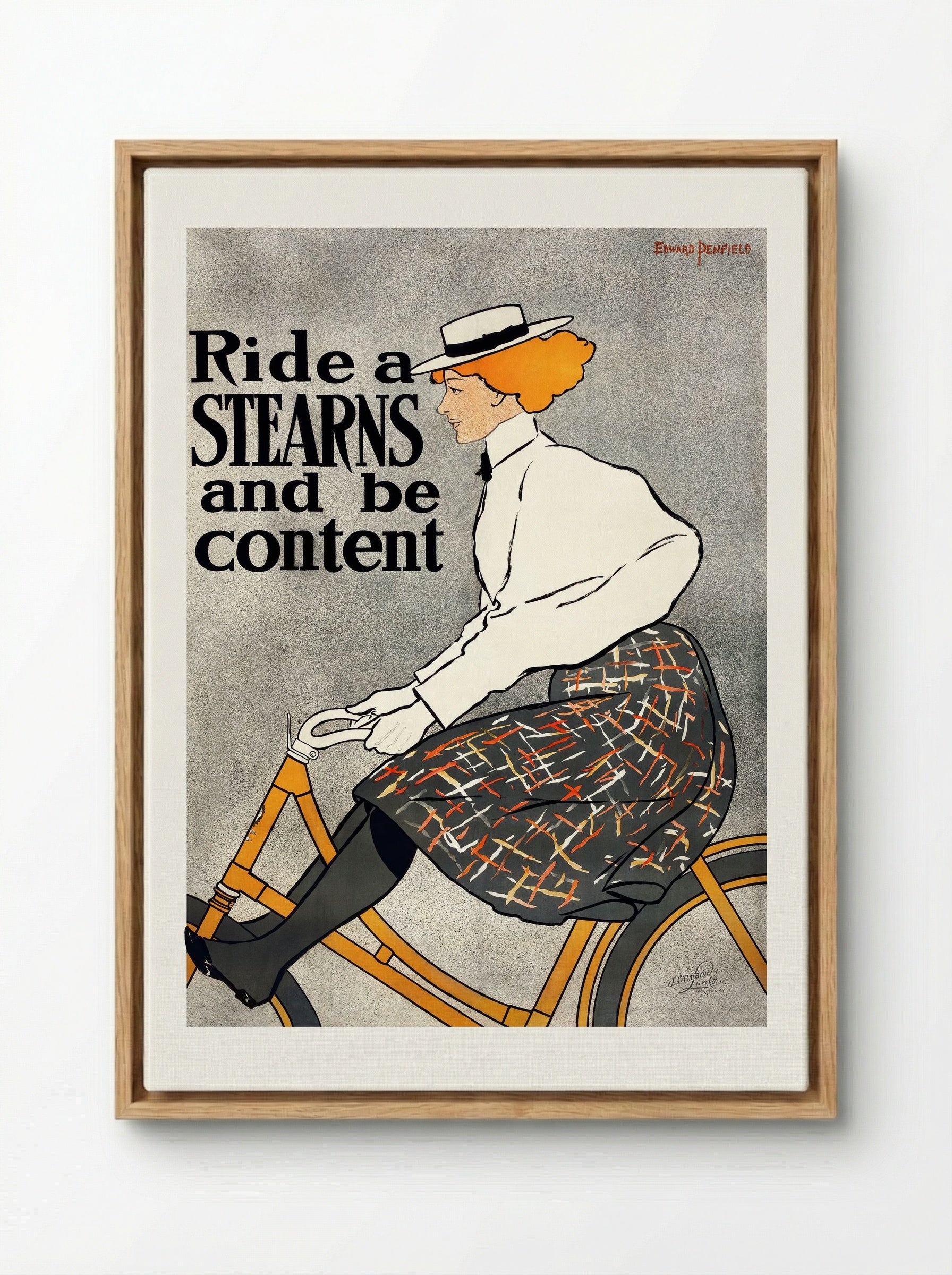 Ride a Stearns and be content - Edward Penfield - Framed Canvas Wood