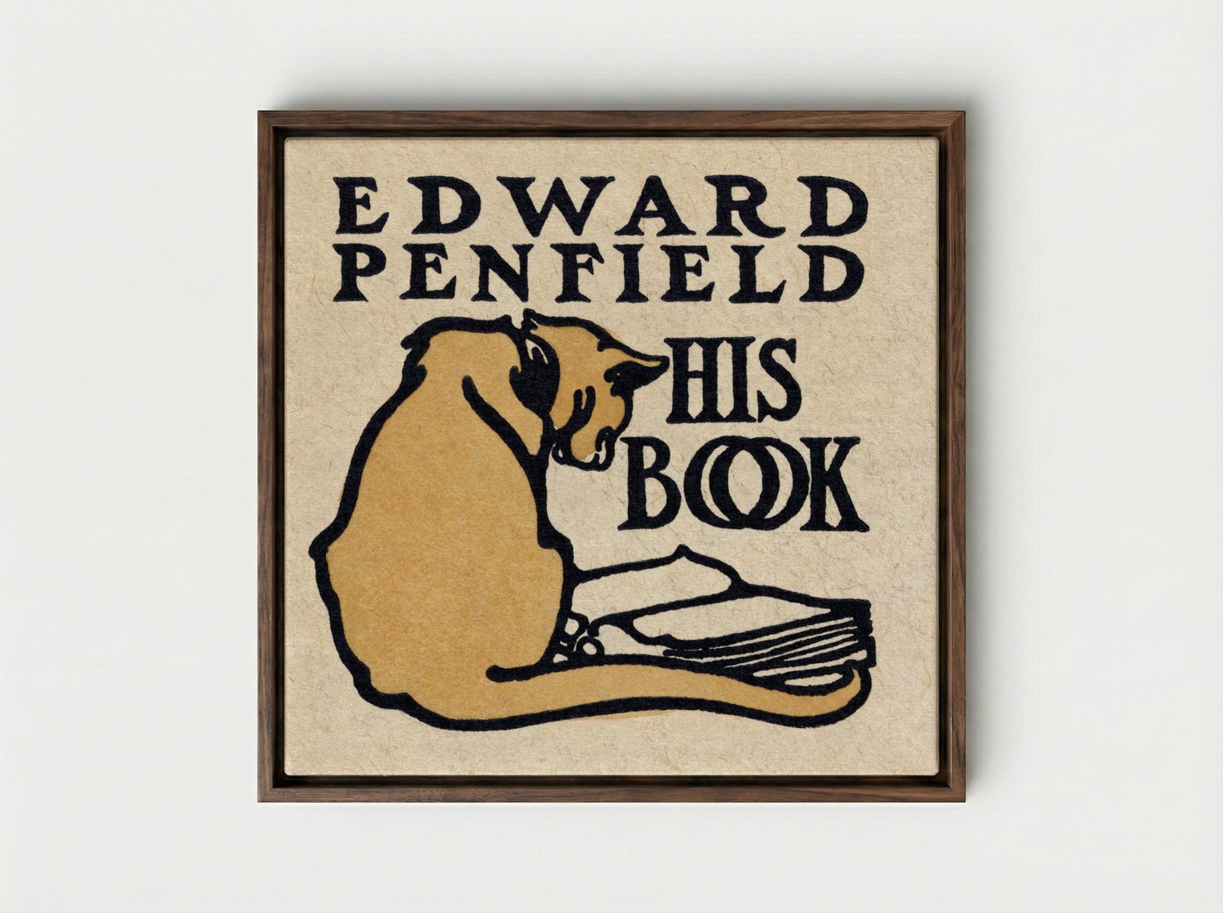 His Book - Edward Penfield - Framed Canvas Dark Wood