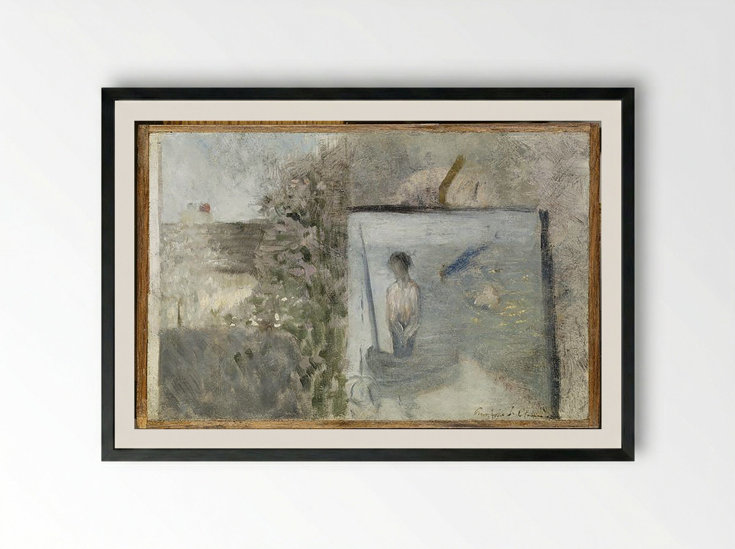 Landscape with Bathers - Pierre Puvis de Chavannes - Framed Print Black