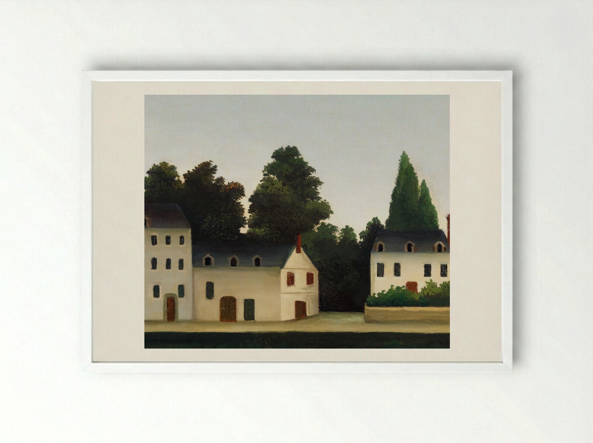 Landscape and Four Fishermen - Henri Rousseau - Framed Print White