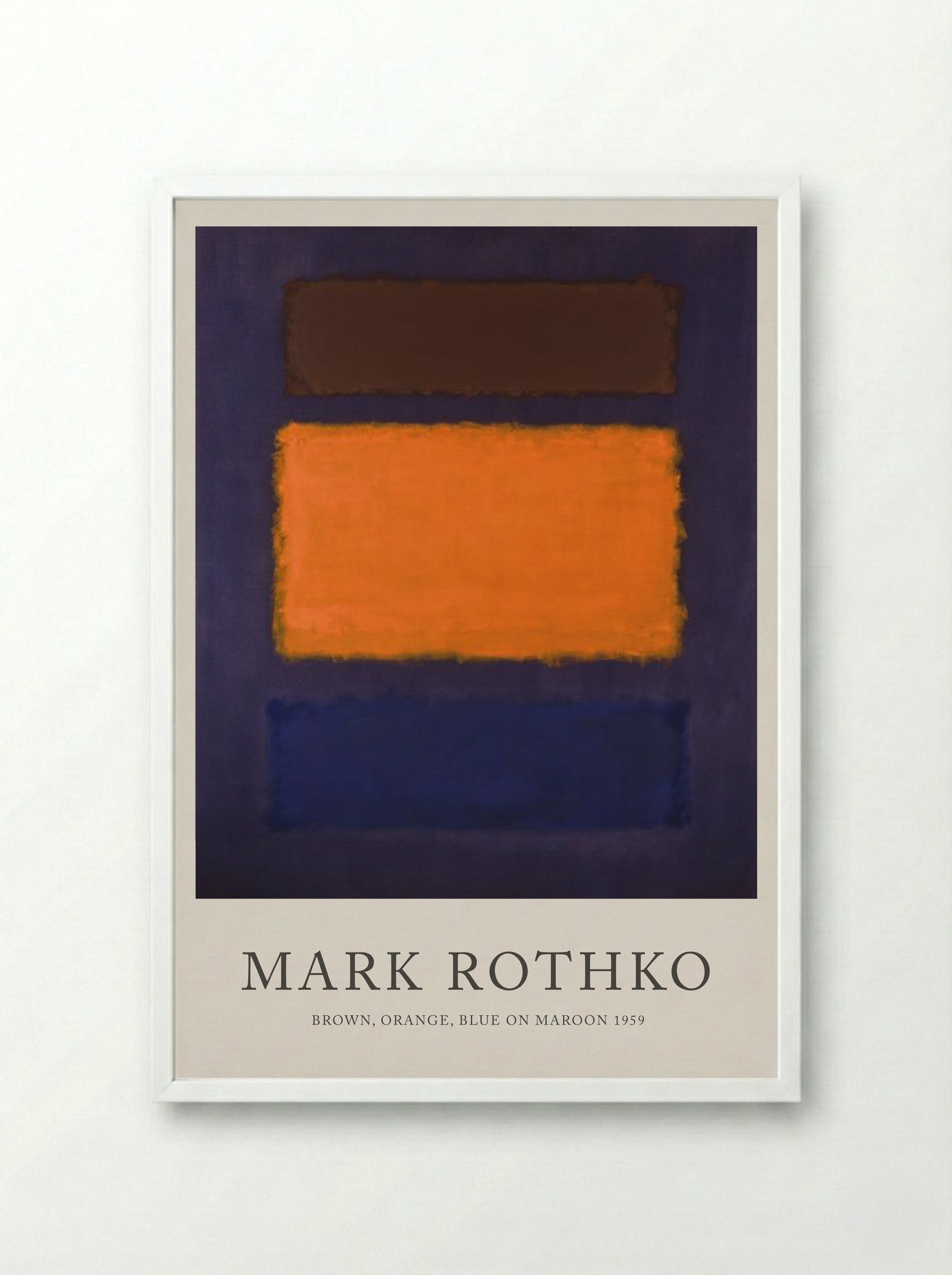 Brown, Orange, Blue on Maroon - Mark Rothko - Framed Print White