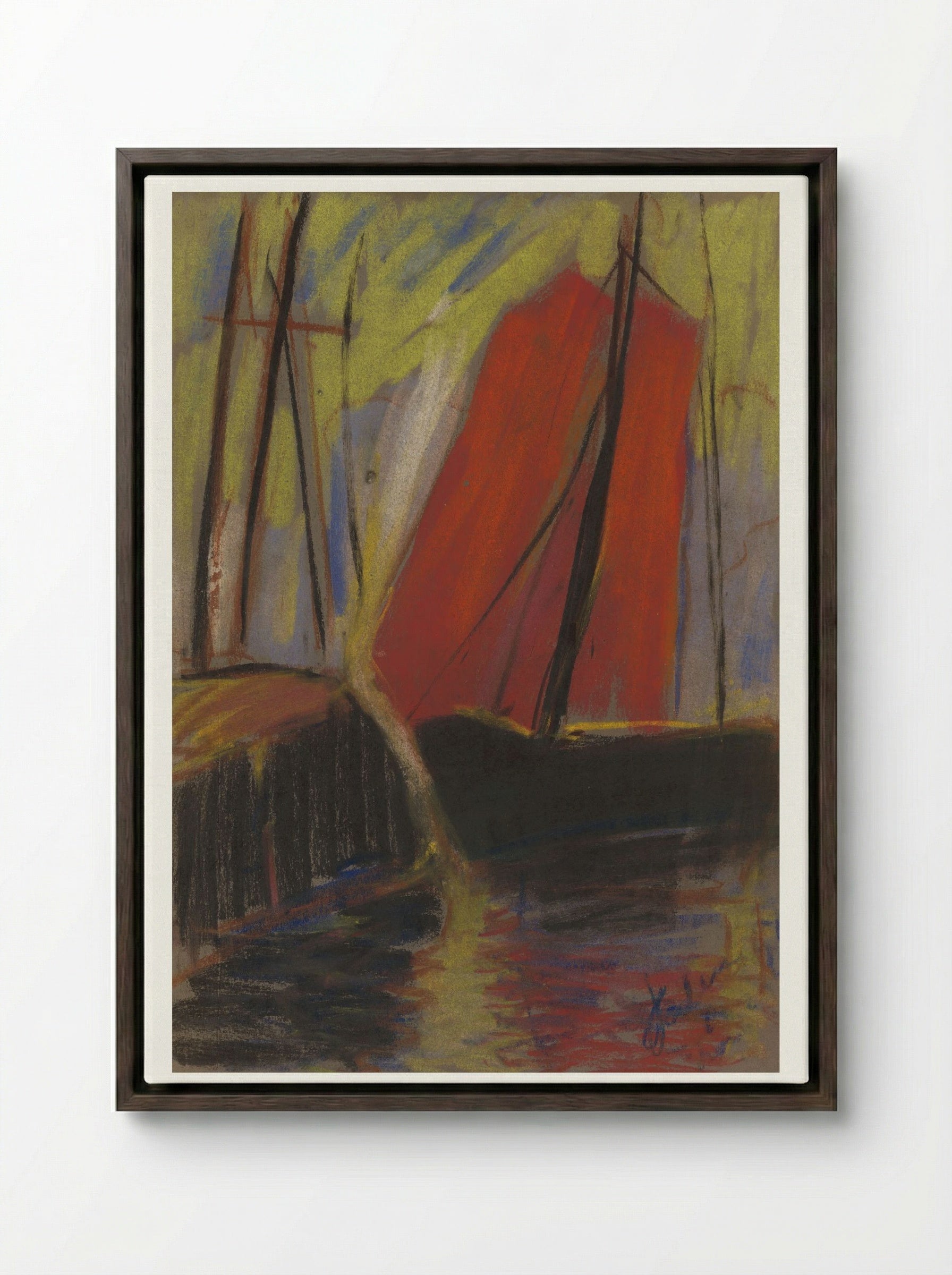 Red Yacht - Zolo Palugyay - Framed Canvas Dark Wood