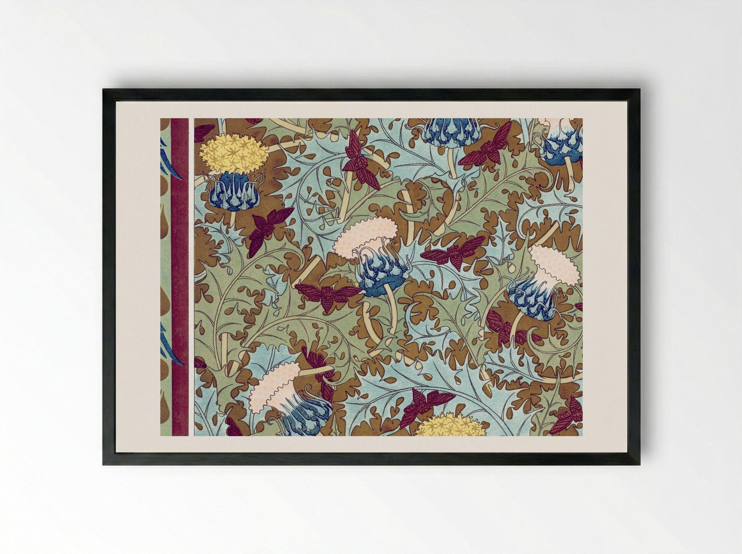 Corbeaux, Cigales et Chardons (Textile Design) - Maurice Pillard Verneuil - Framed Print Black