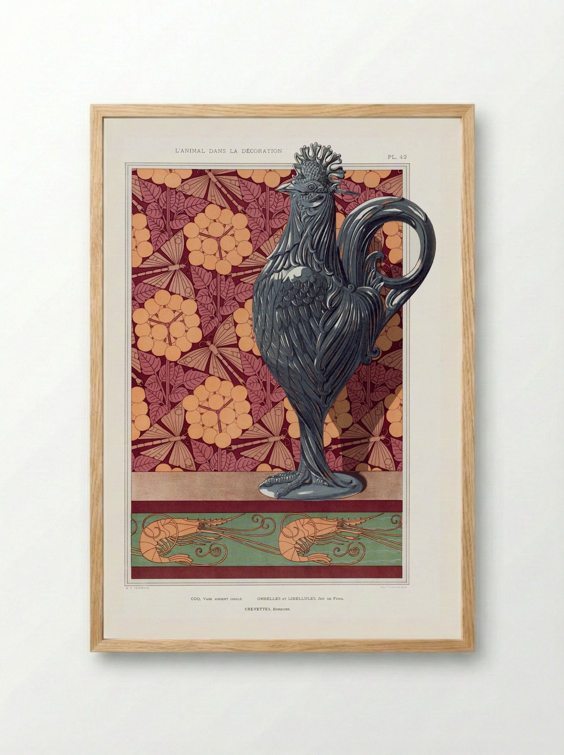 Crevettes, Bordure (from L'animal dans la décoration) - Maurice Pillard Verneuil - Framed Print Wood