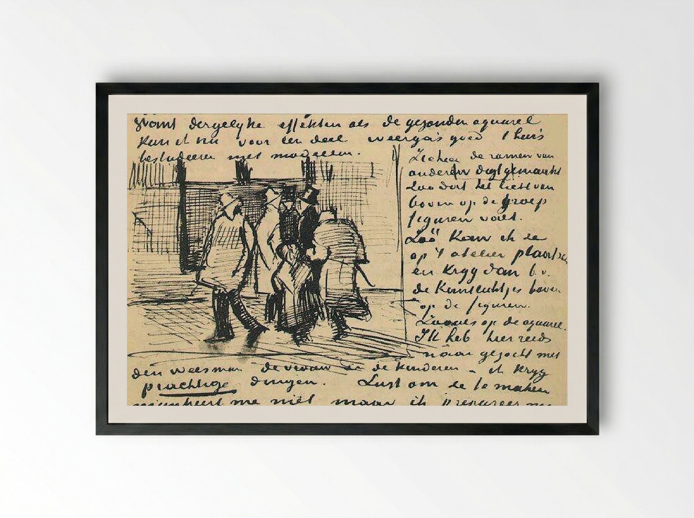 People in the Studio (Letter Sketch) - Vincent van Gogh - Framed Print Black