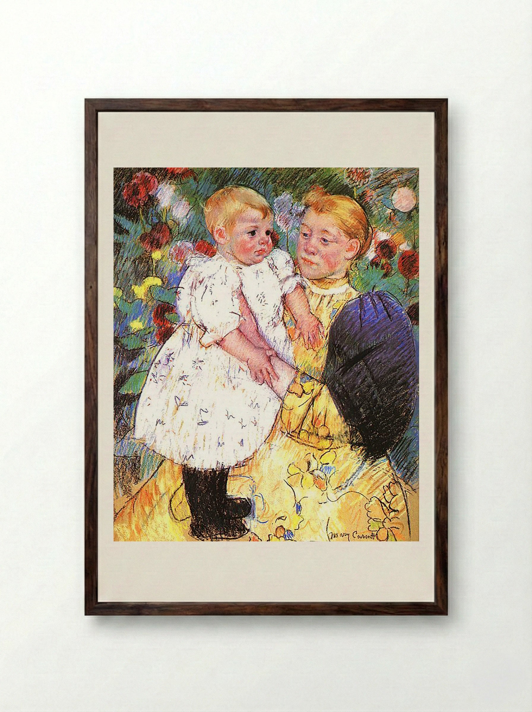 In the Garden - Mary Cassatt - Framed Print Dark Wood