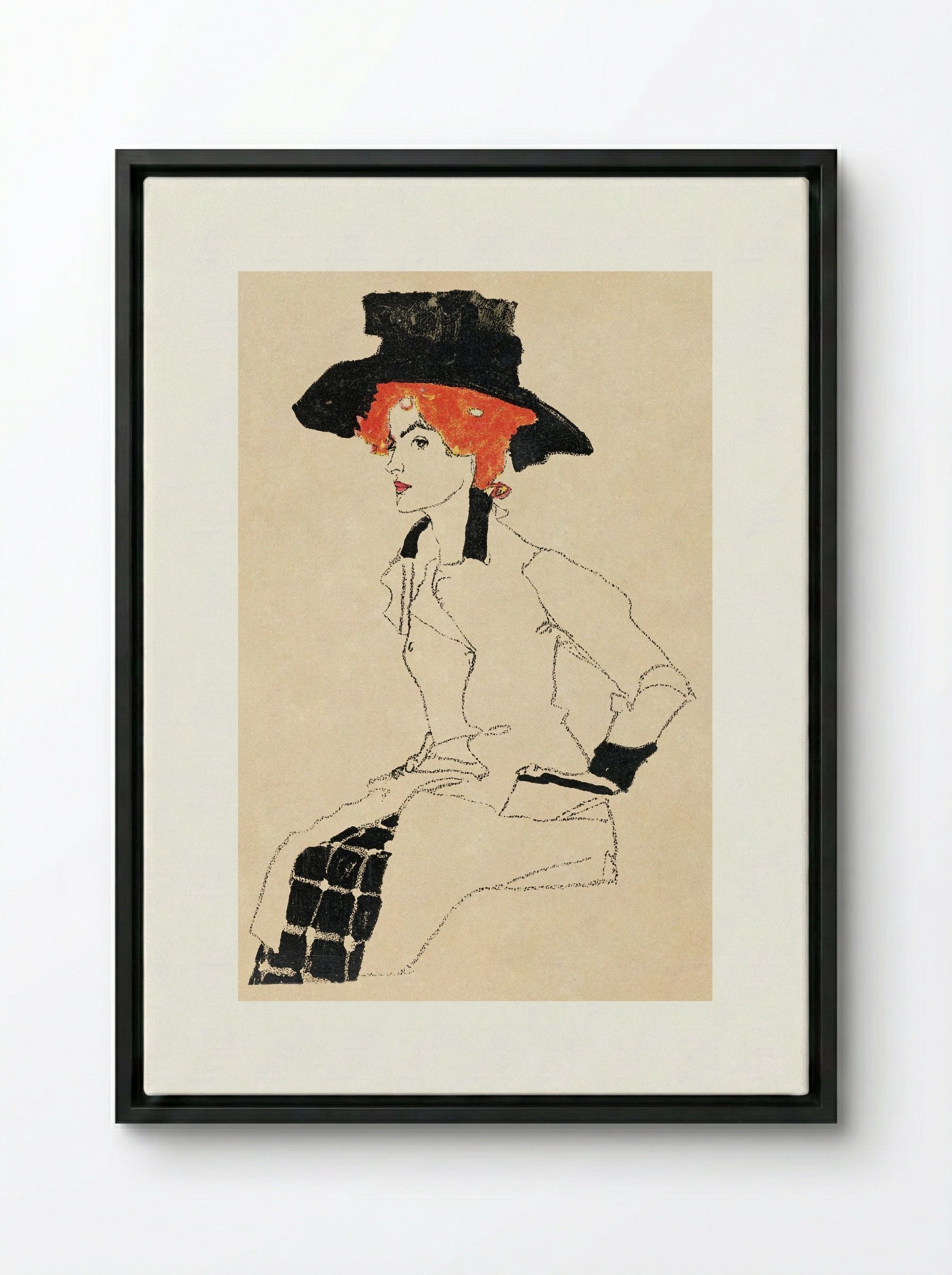 Portrait of a Woman - Egon Schiele - Framed Canvas Black