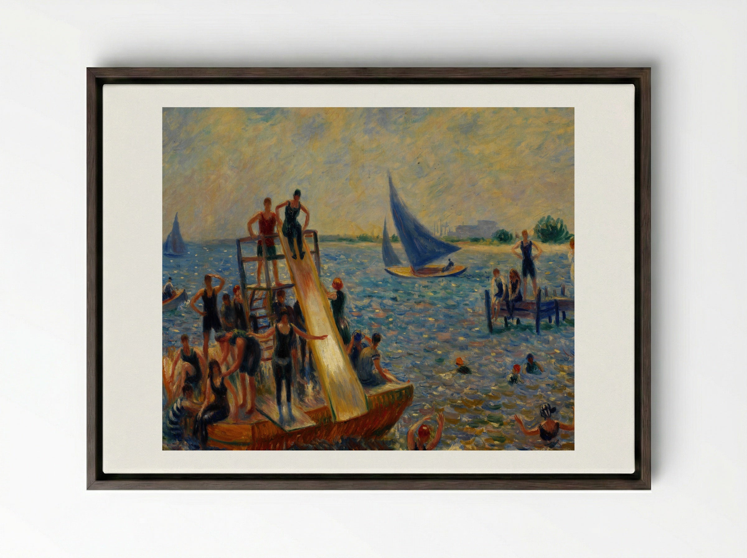 The Raft - William James Glackens - Framed Canvas Dark Wood