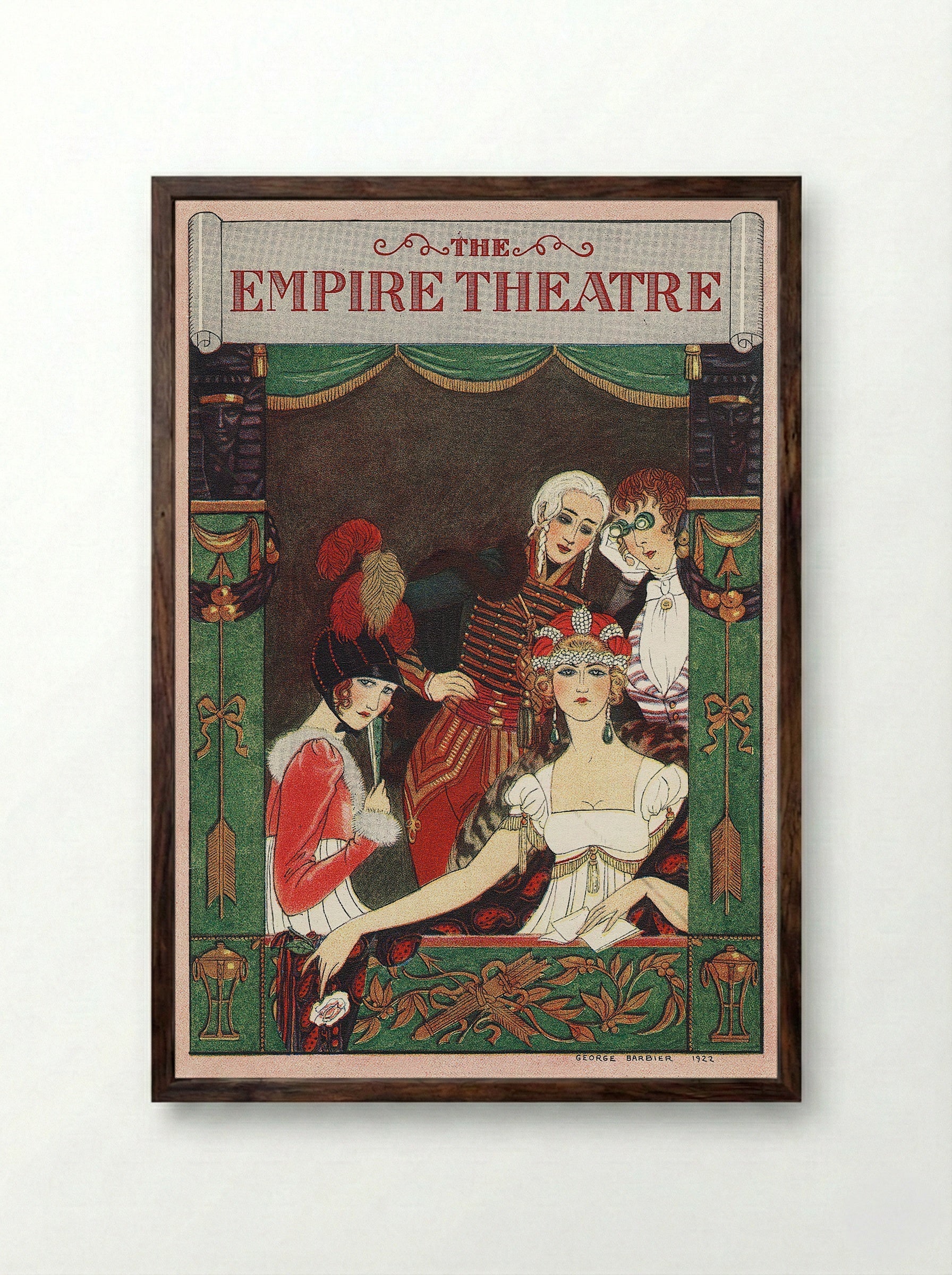The Empire Theatre - George Barbier - Framed Print Dark Wood