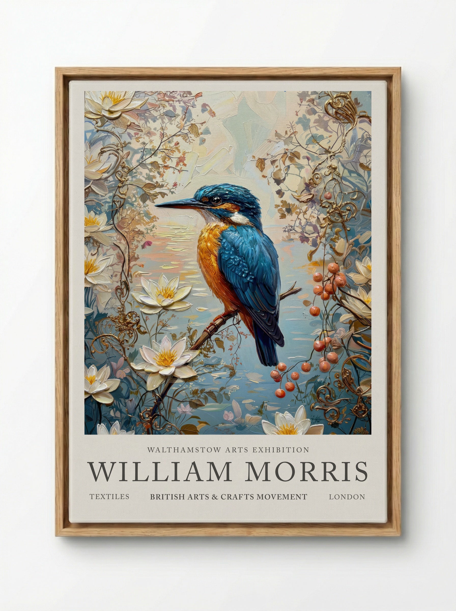 Kingfisher Calm - William Morris - Framed Canvas Wood