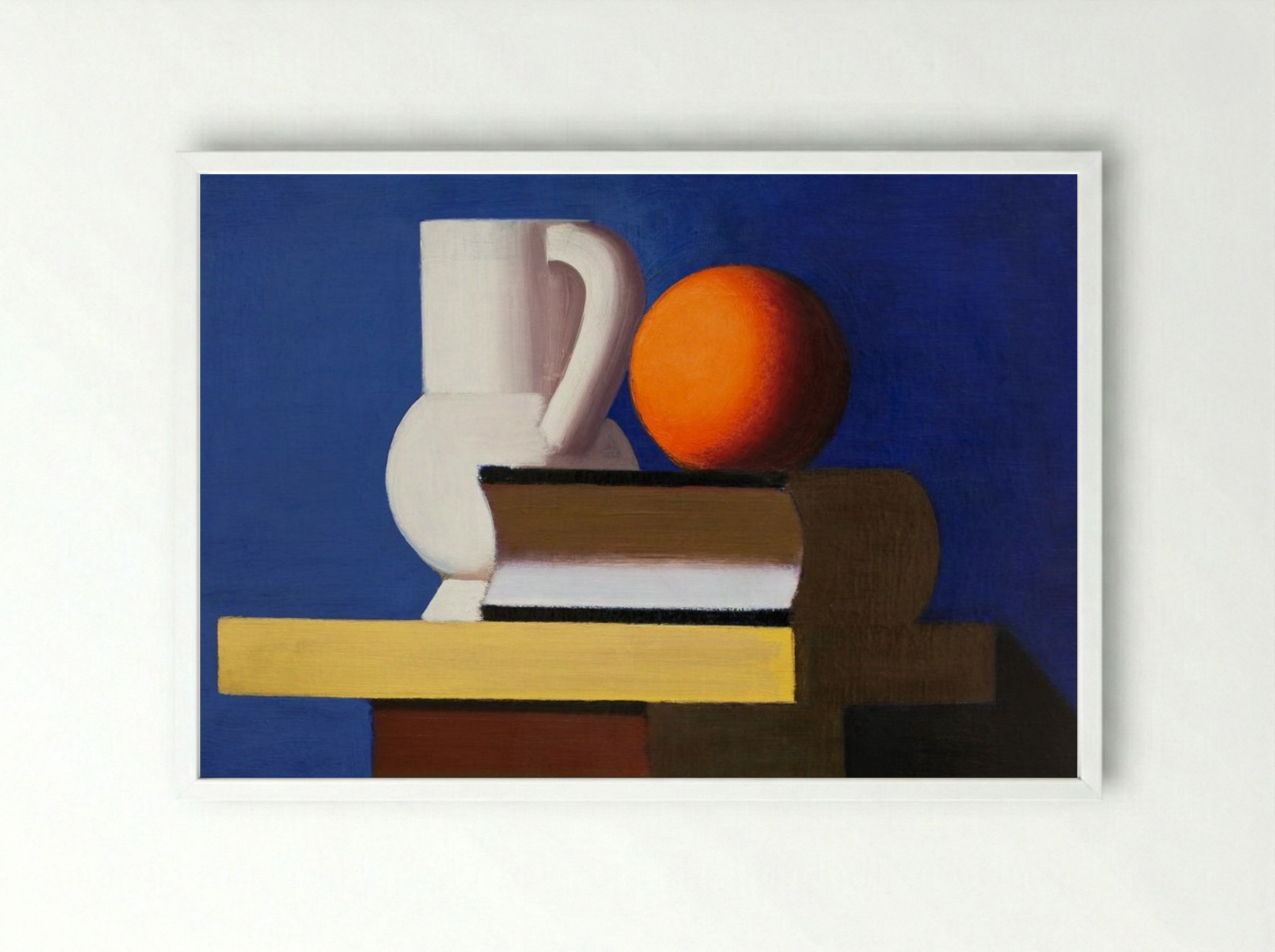 Arrangement with White Jug, Orange and Book - Vilhelm Lundstrøm - Framed Print White