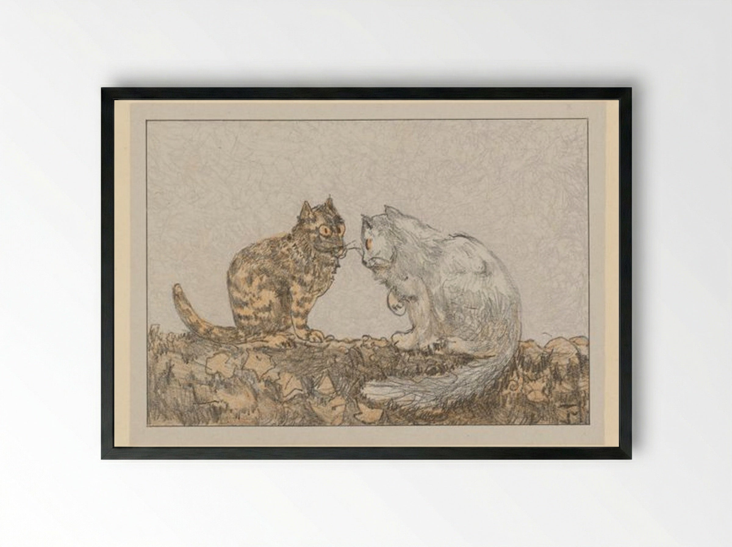 Two Cats on a Wall - Theo van Hoytema - Framed Print Black