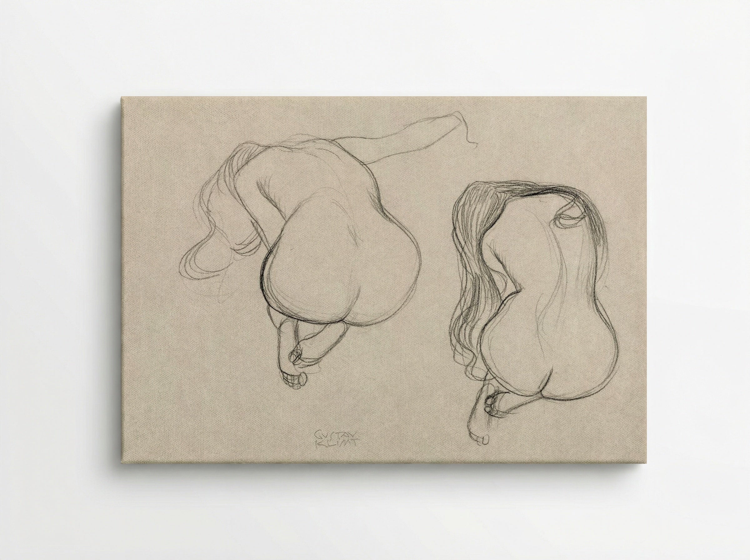 Two Studies of a Seated Nude with Long Hair - Gustav Klimt - Canvas