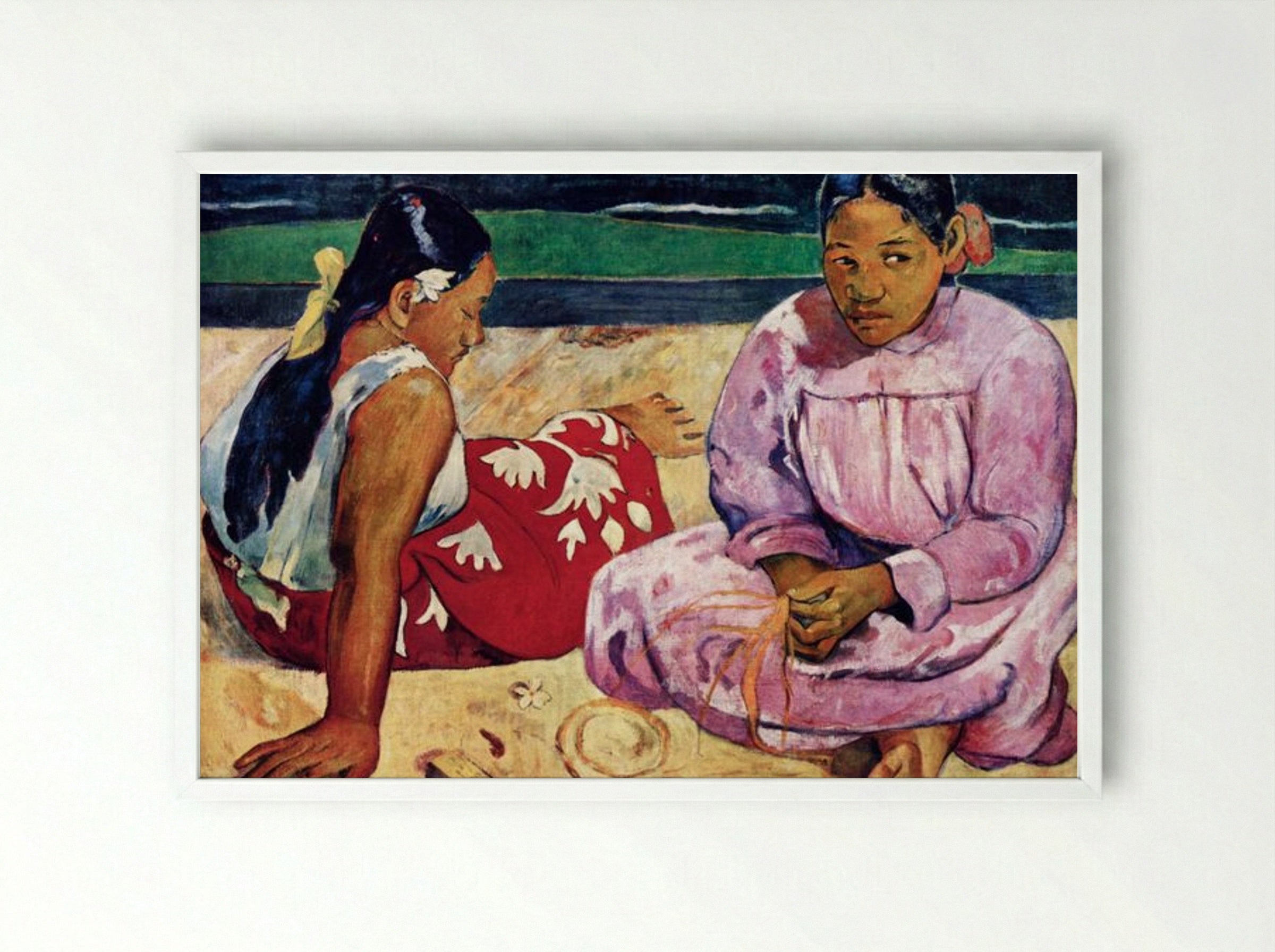 Tahitian Women on the Beach - Paul Gauguin - Framed Print White