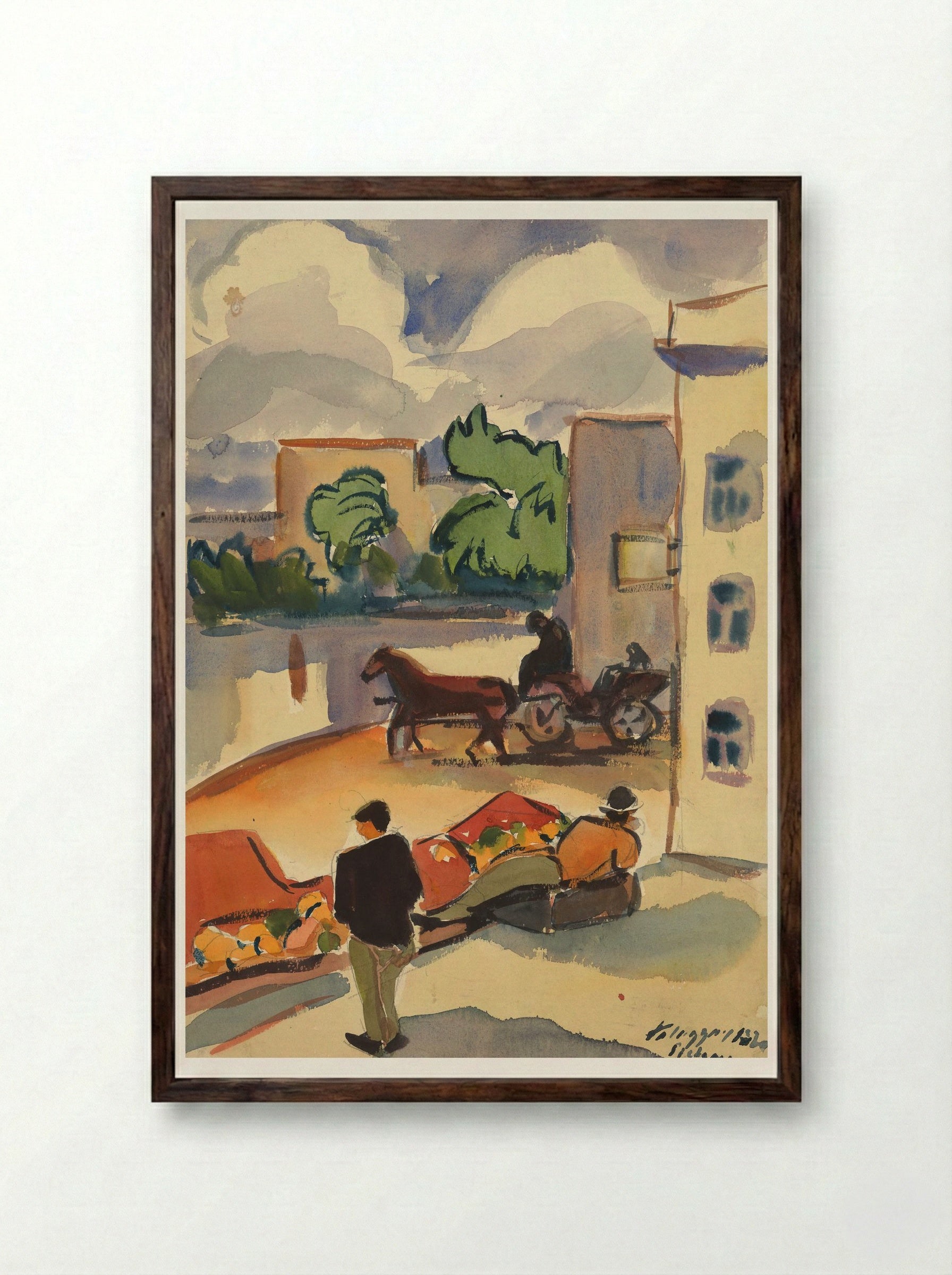 Provincial Street Scene - Zolo Palugyay - Framed Print Dark Wood