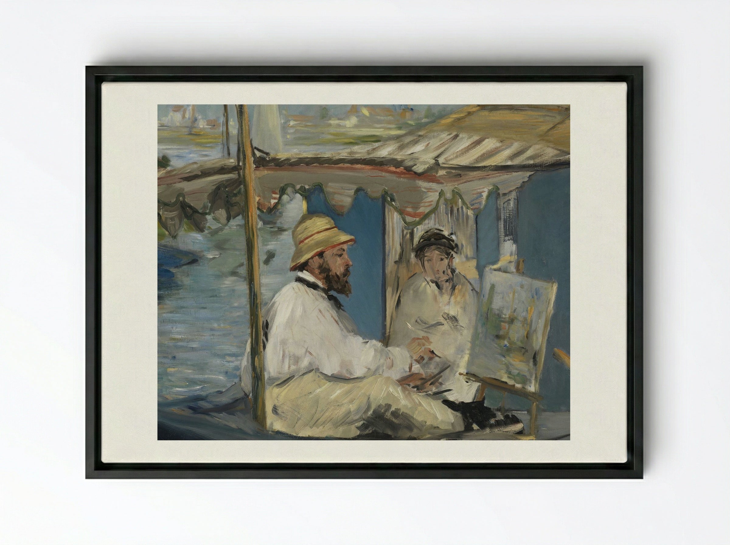 Claude Monet Painting in his Studio - Édouard Manet - Framed Canvas Black