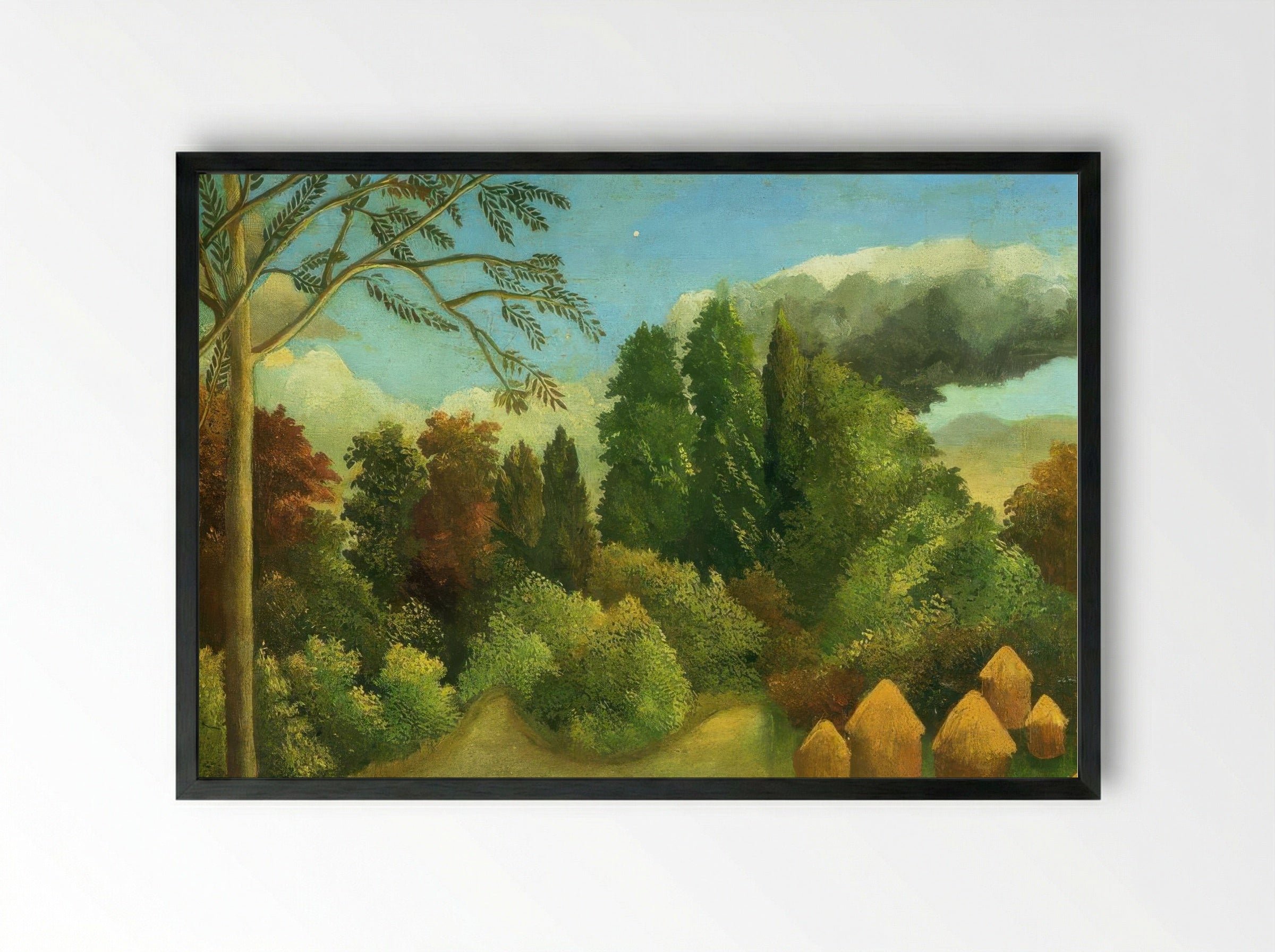 View of the Banks of the Oise by Henri Rousseau – Naïve Art French River - Framed Print Black