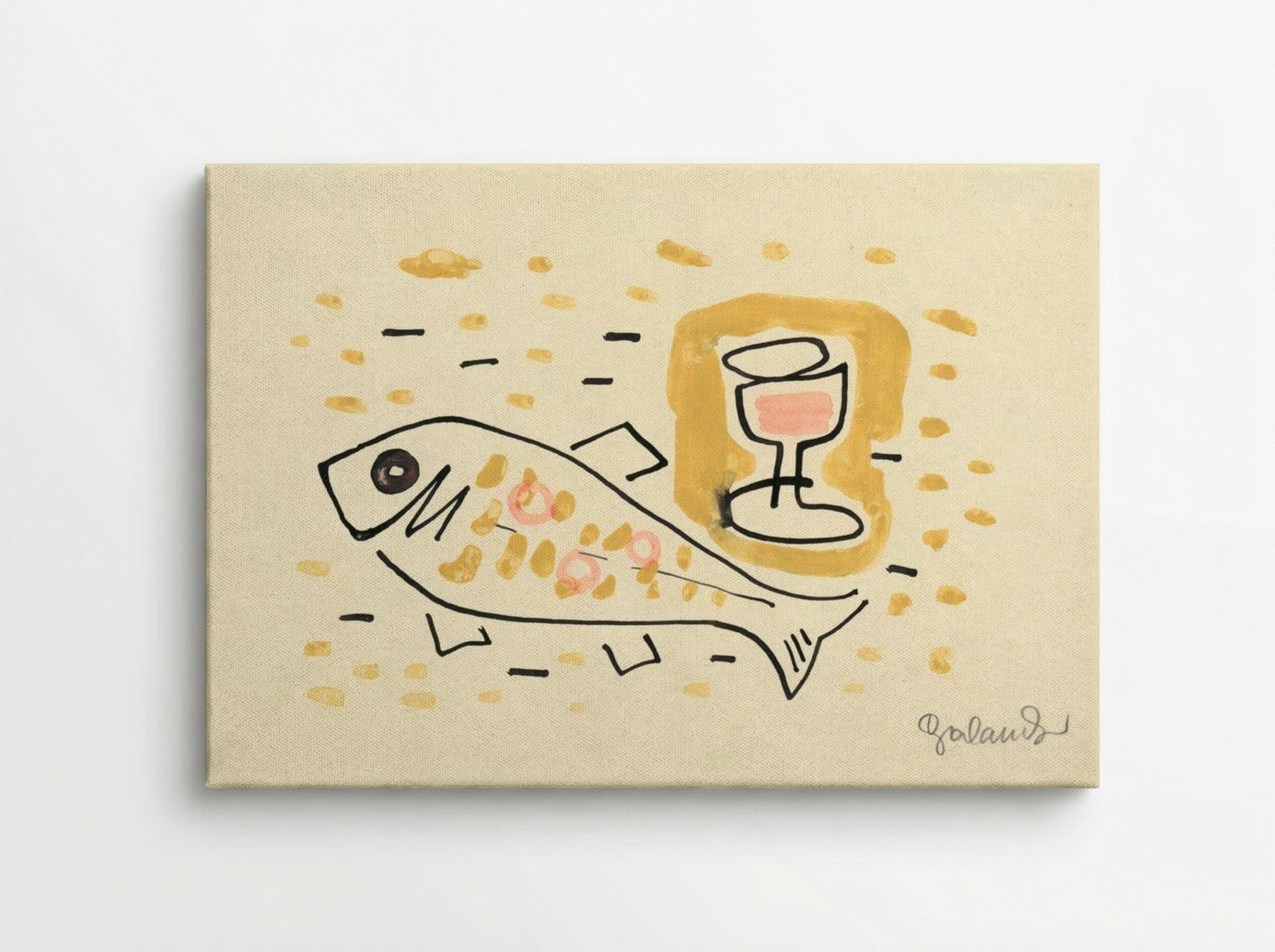 Still Life with Fish and Wine Glass - Mikuláš Galanda - Canvas