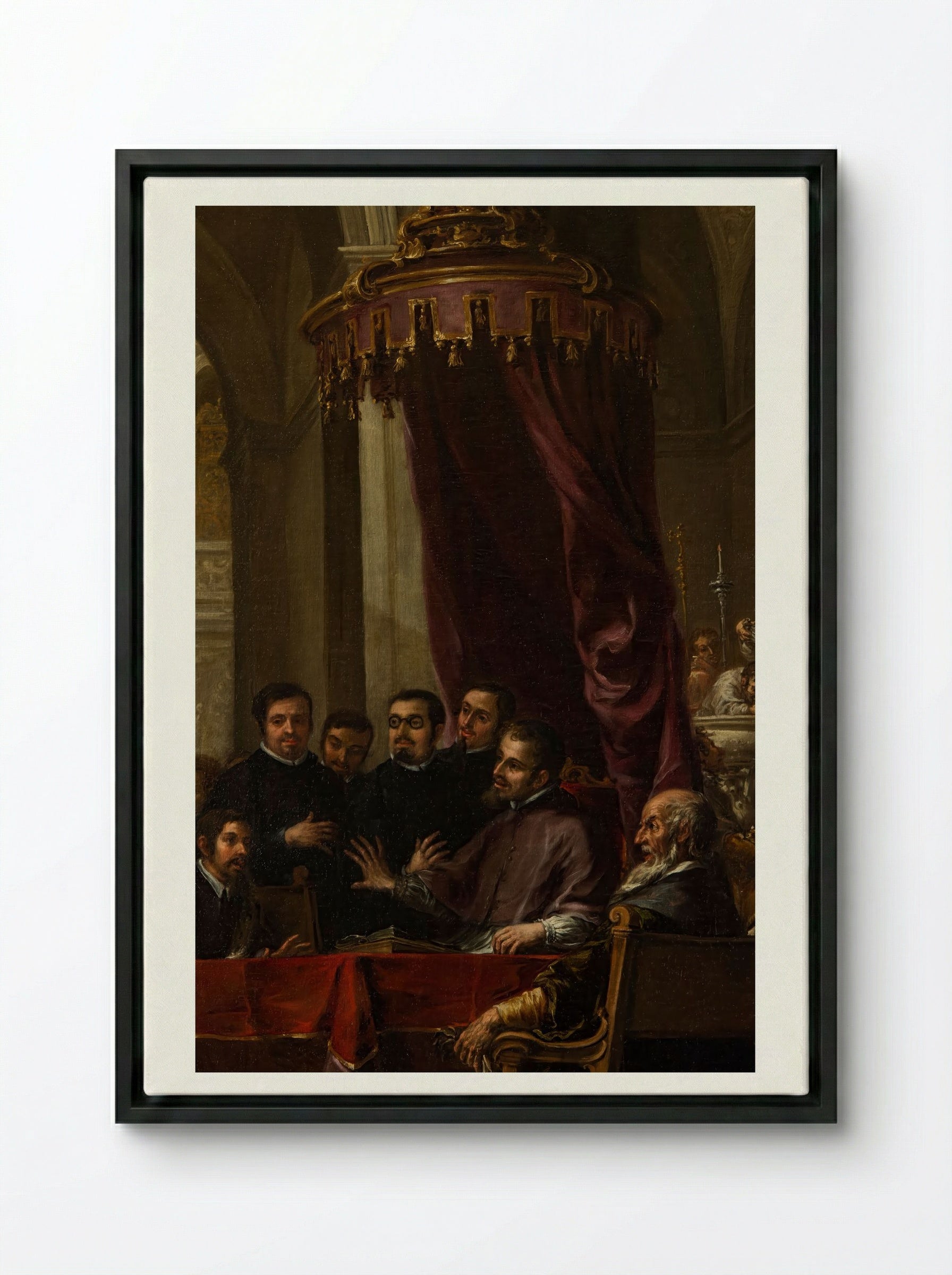 The Conversion and Baptism of St. Augustine by St. Ambrose - Juan de Pareja - Framed Canvas Black