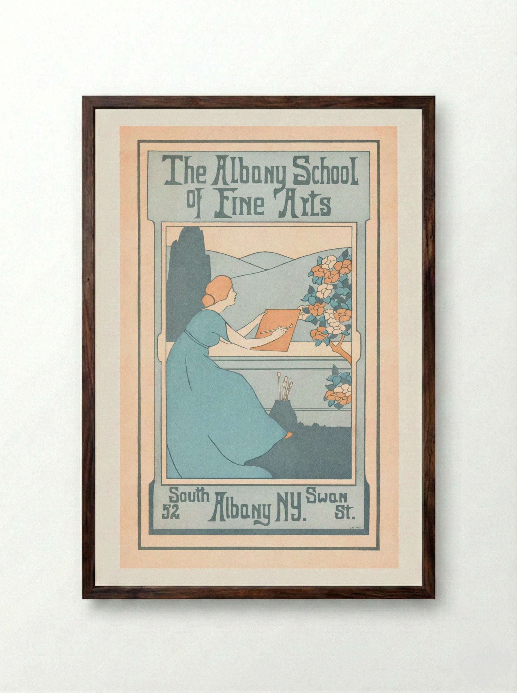 The Albany School of Fine Arts, 52 South Swan St., Albany, NY - E.M. Enos - Framed Print Dark Wood